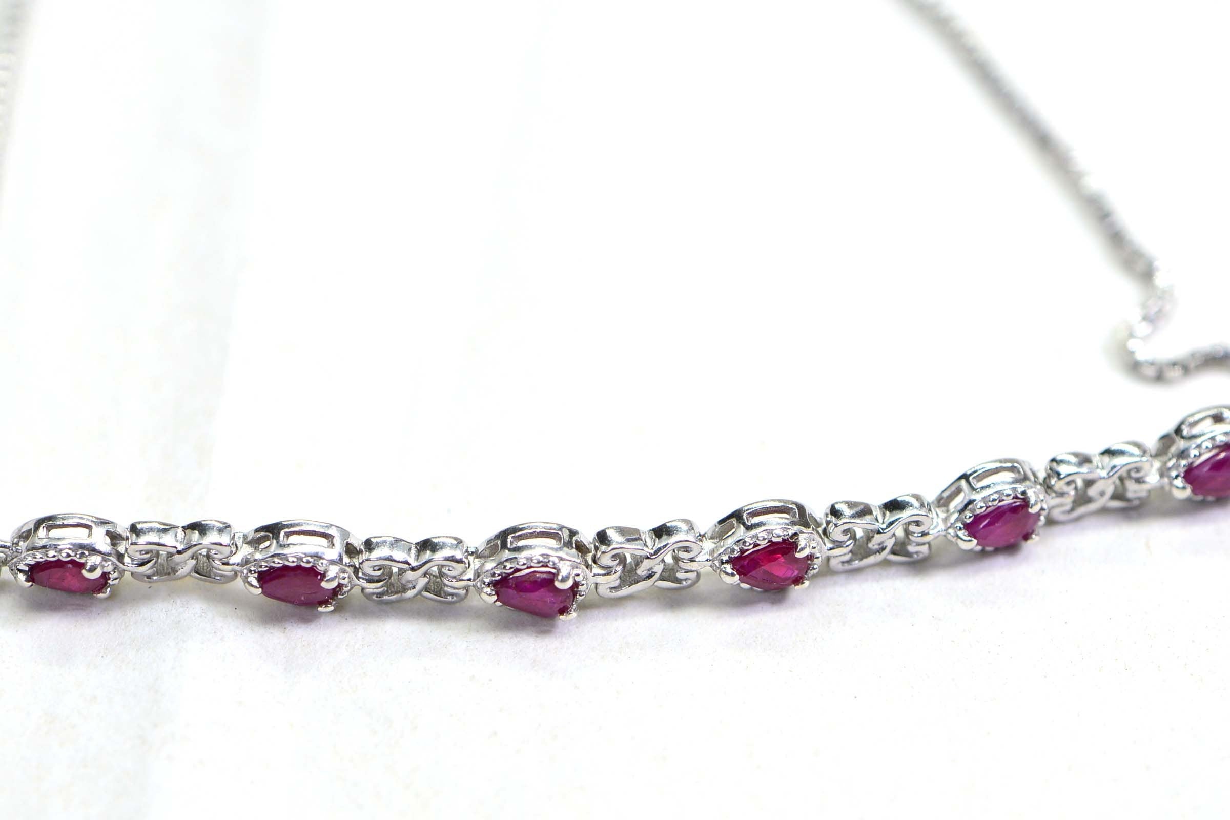 Natural Ruby Bracelet Chain Link Sterling Silver Tennis Bracelet Birthstone September