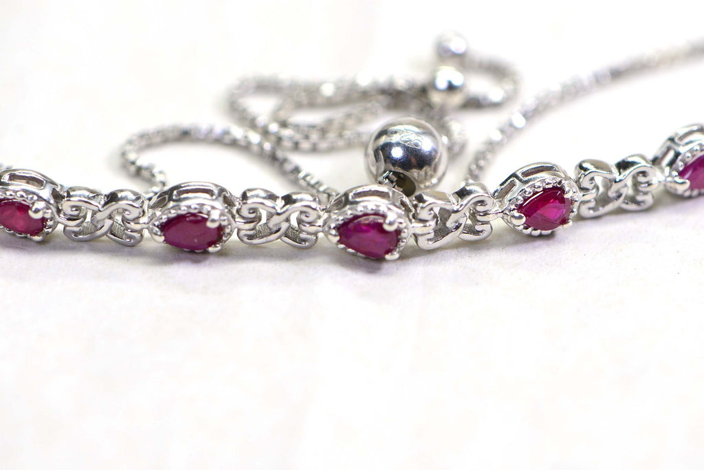 Natural Ruby Bracelet Chain Link Sterling Silver Tennis Bracelet Birthstone September