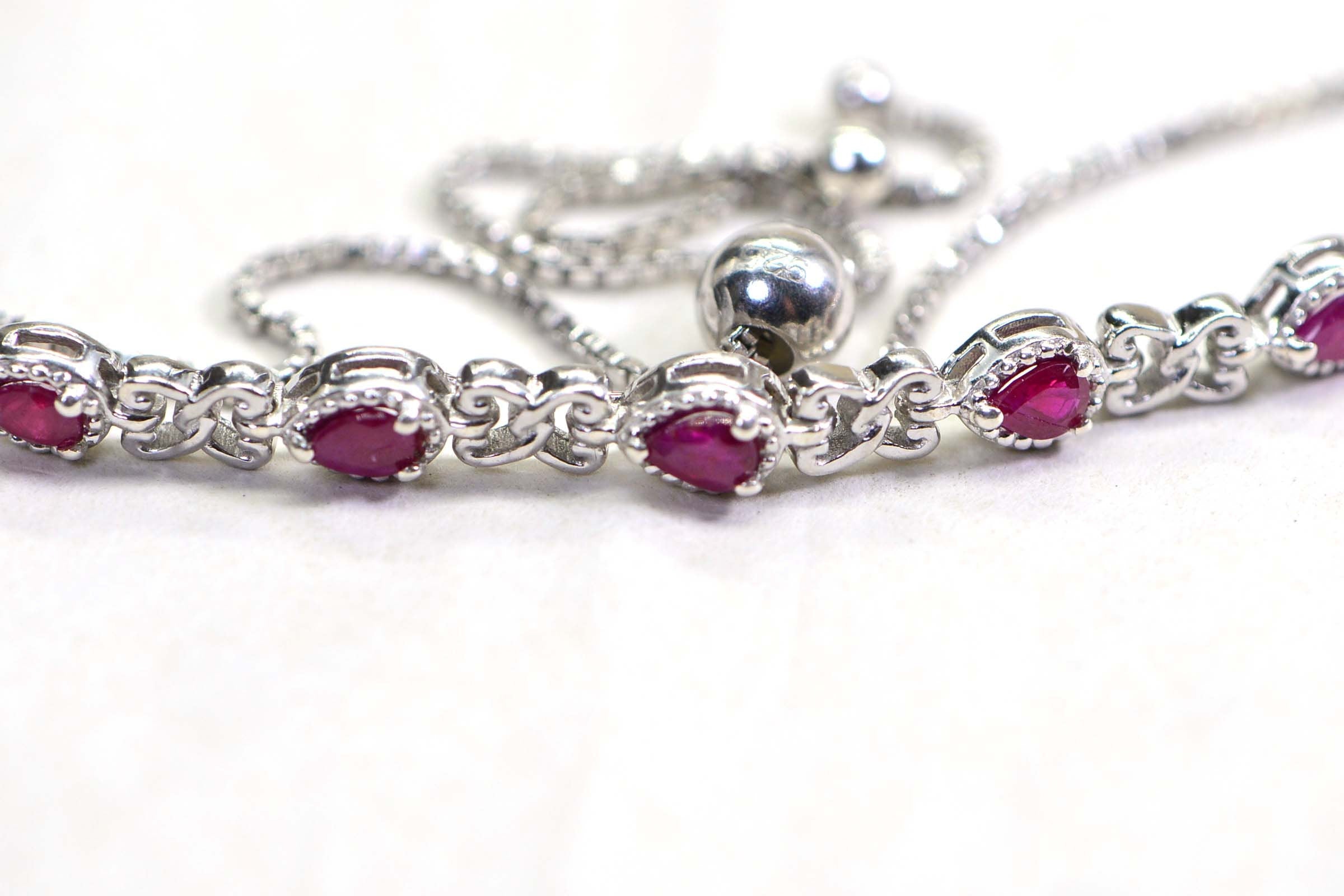 Natural Ruby Bracelet Chain Link Sterling Silver Tennis Bracelet Birthstone September