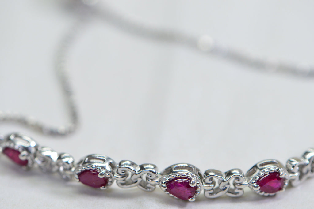 Natural Ruby Bracelet Chain Link Sterling Silver Tennis Bracelet Birthstone September