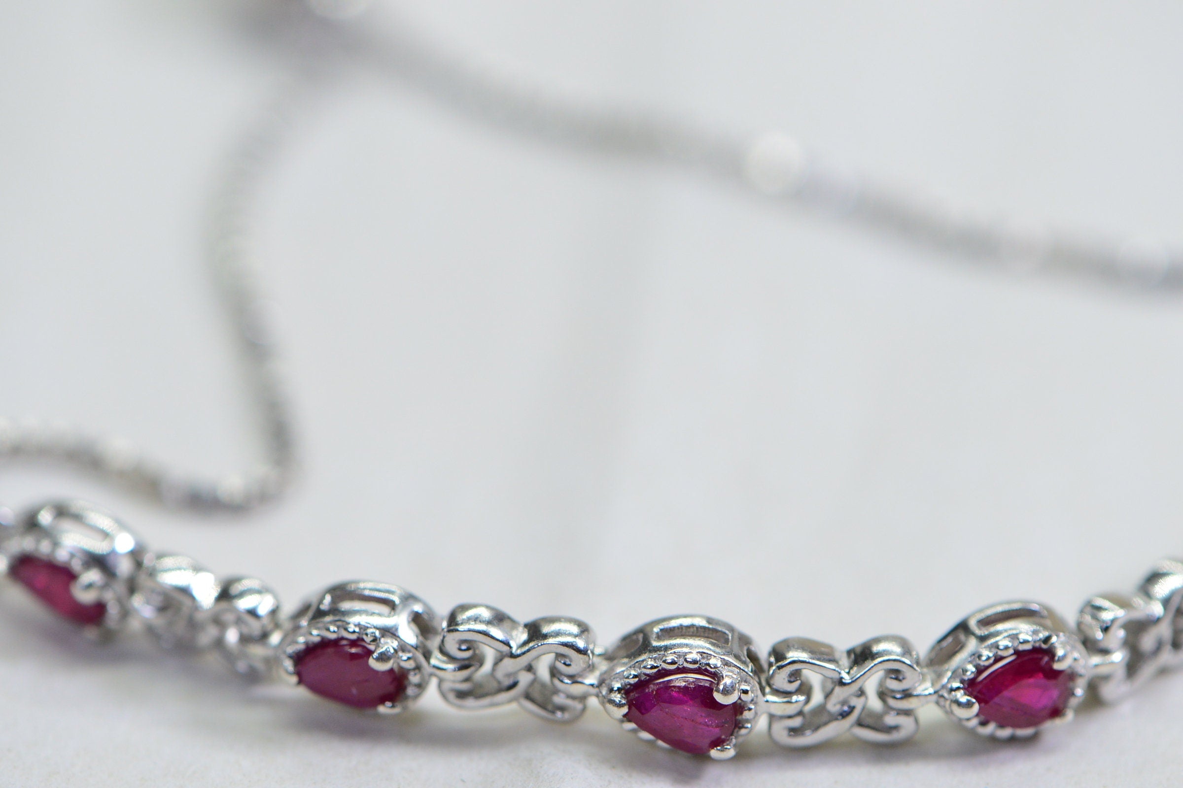 Natural Ruby Bracelet Chain Link Sterling Silver Tennis Bracelet Birthstone September