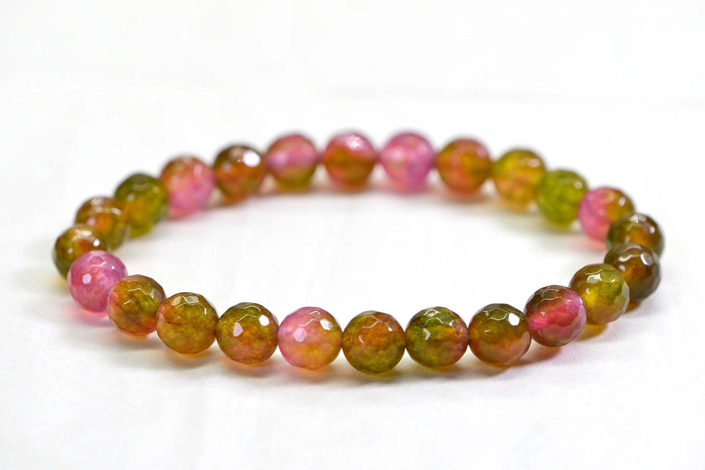 Watermelon Jade Bracelet: Faceted 8mm Gemstone Beaded Bracelet