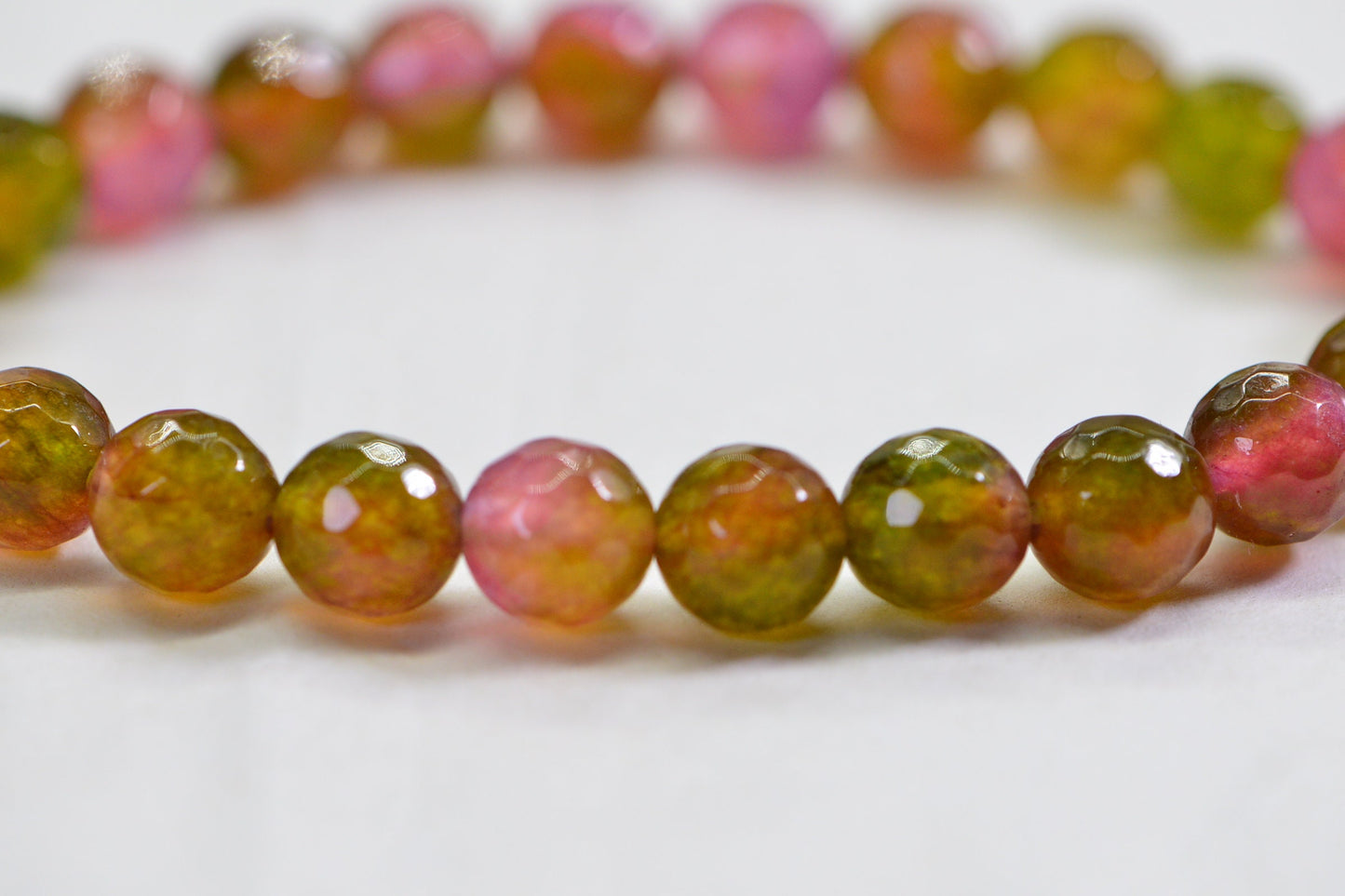 Watermelon Jade Bracelet: Faceted 8mm Gemstone Beaded Bracelet
