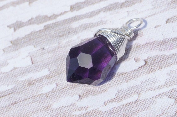 Wire wrapped Briolette. Purple Briolette. Wired Beds. Add Dangle.Jewelry Making Supplies