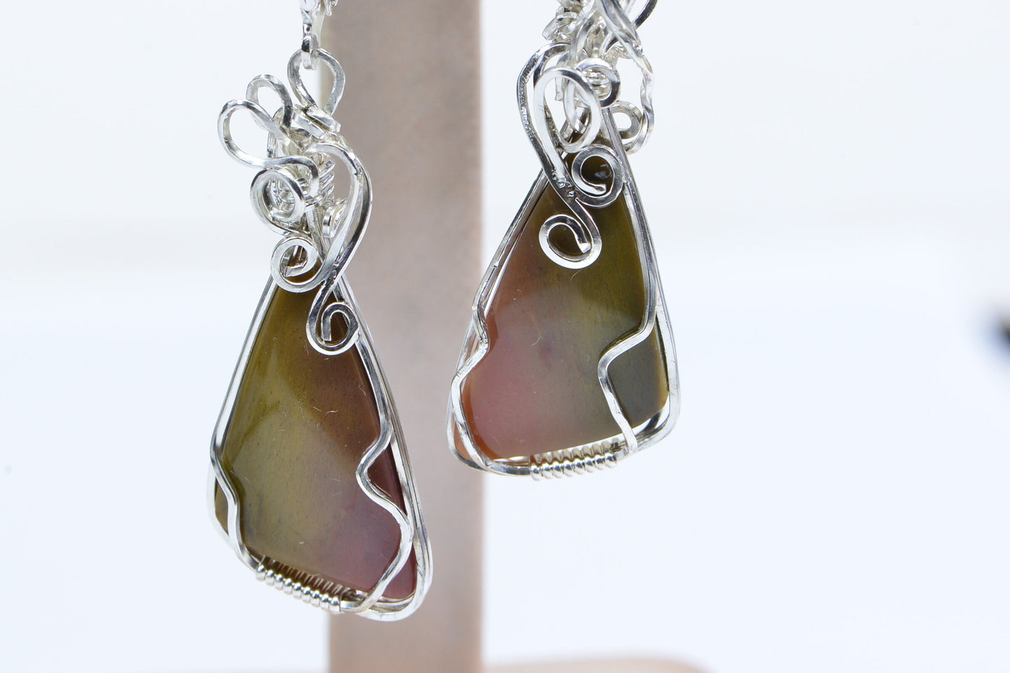 Imperial Jasper Sterling Silver Earrings, Wire Wrapped Teardrop Jewelry
