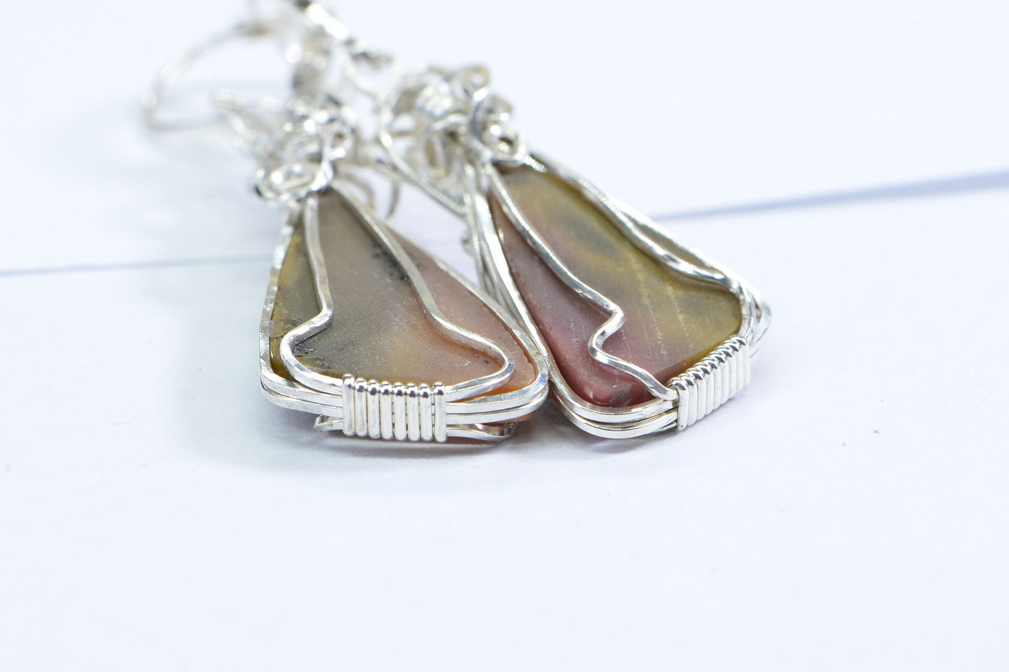 Imperial Jasper Sterling Silver Earrings, Wire Wrapped Teardrop Jewelry