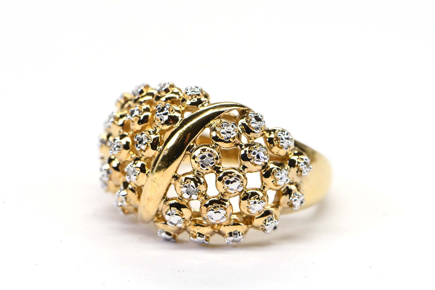 Vintage Dome Ring Diamond 14K Yellow gold Over Sterling Silver