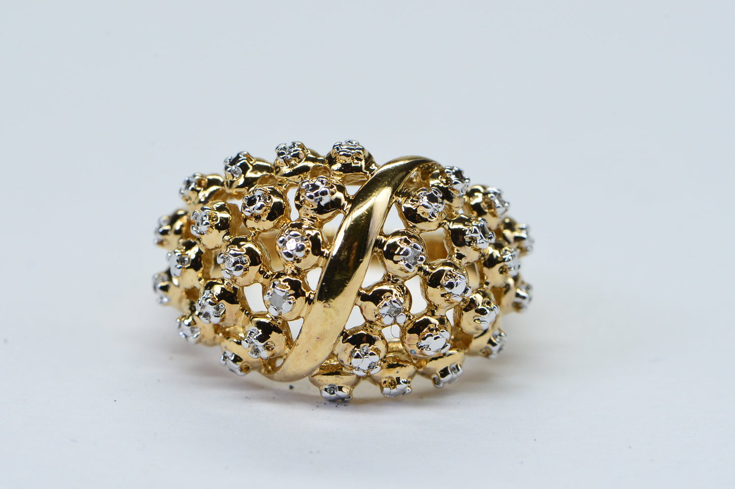 Vintage Dome Ring Diamond 14K Yellow gold Over Sterling Silver