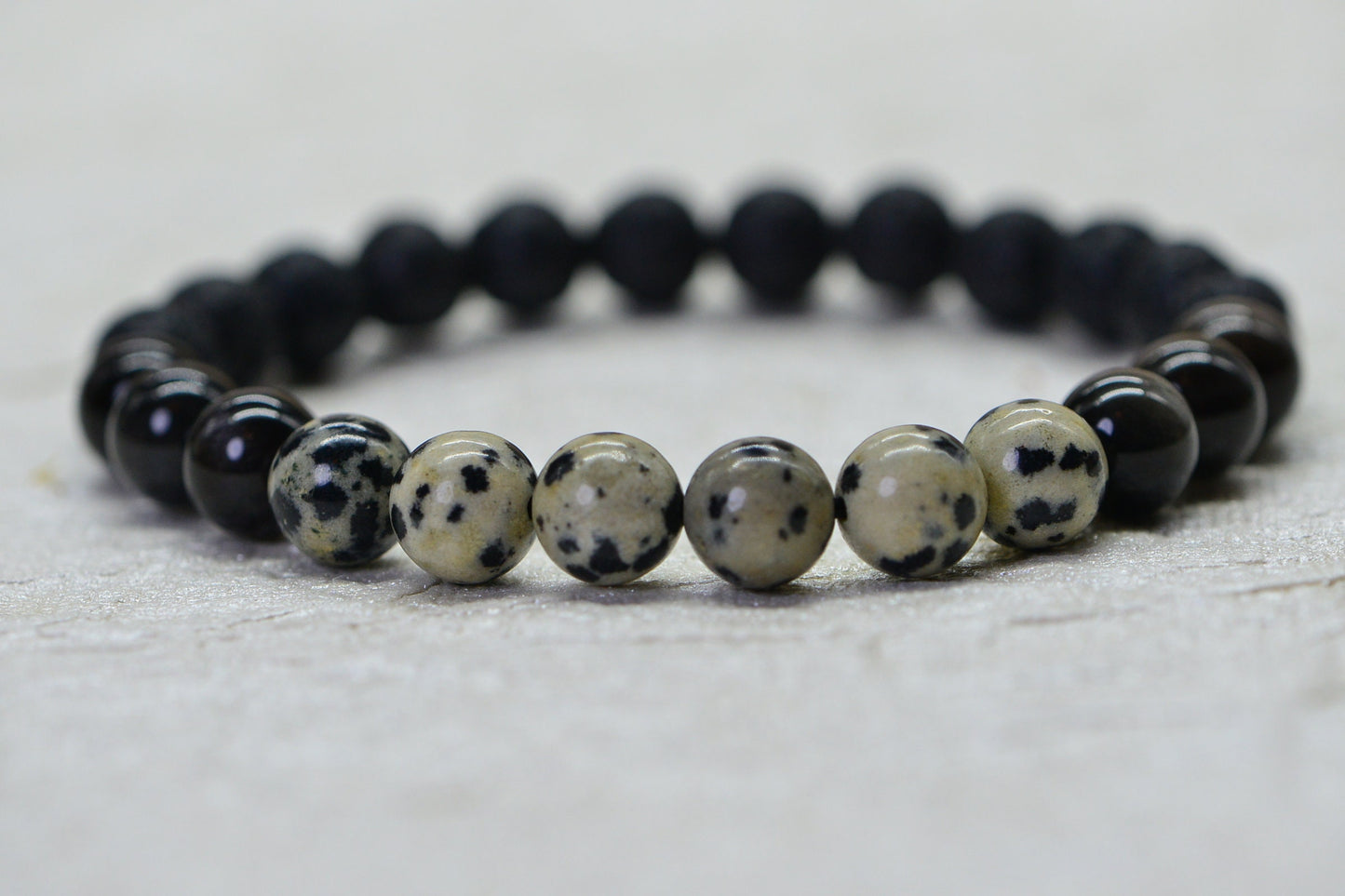 Dalmation Jasper, Black Lava & Obsidian Bracelet: 8mm Gemstone Protection