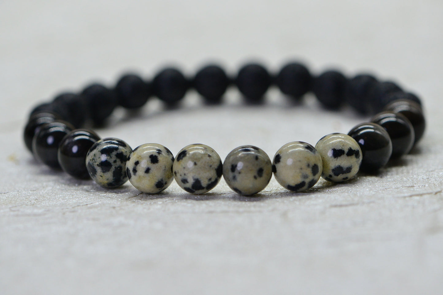 Dalmation Jasper, Black Lava & Obsidian Bracelet: 8mm Gemstone Protection
