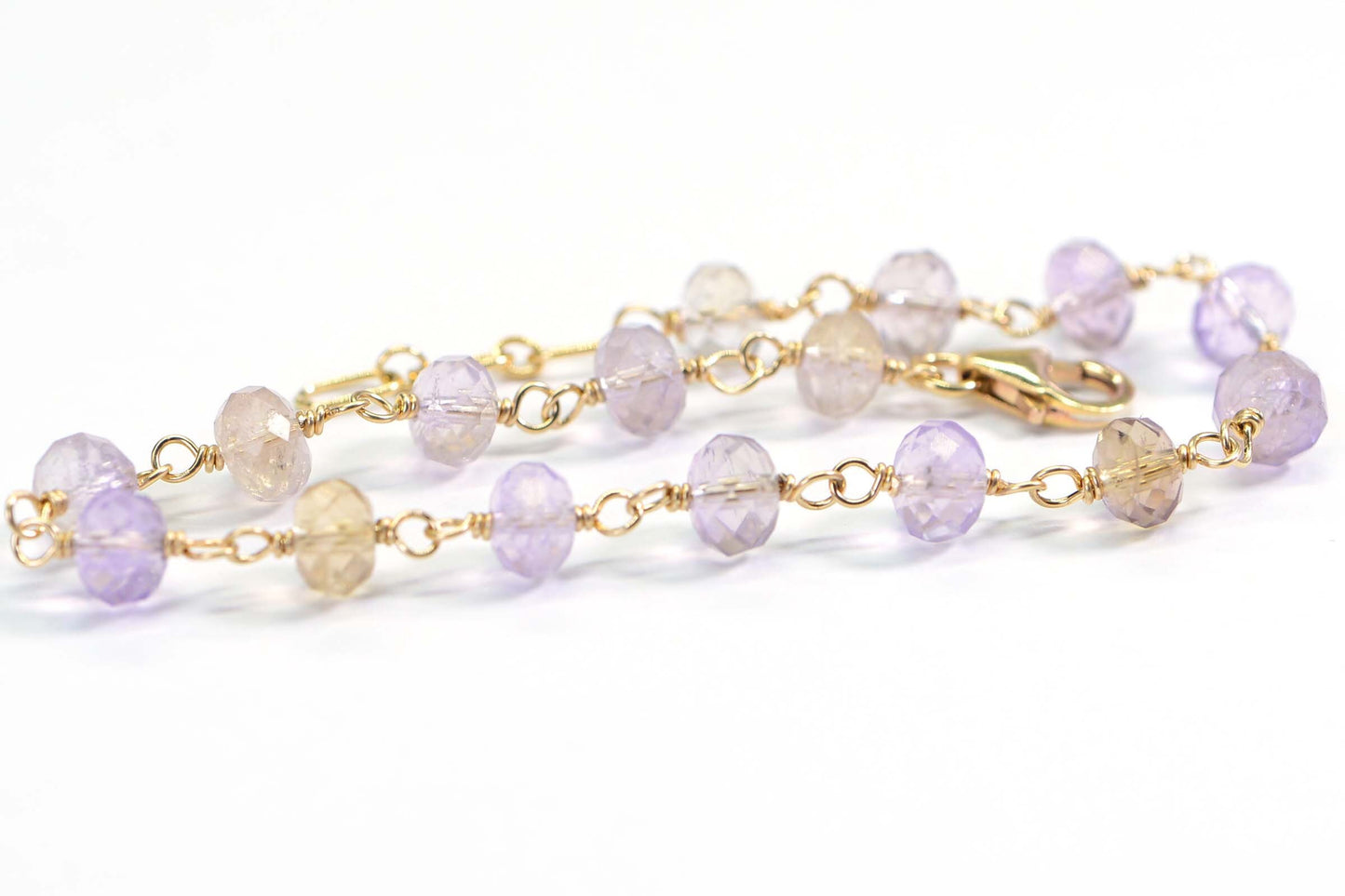 Ametrine Bracelet 14K Yellow Gold Filing Wire Wraped Gemstone Chain Bracelet
