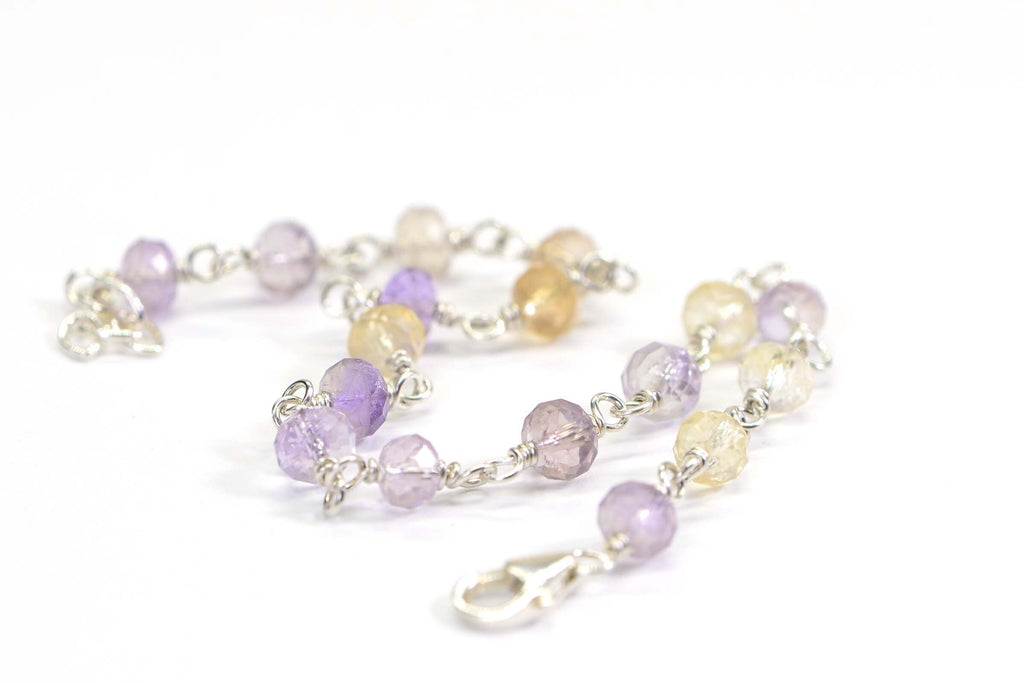 Genuine Ametrine Wire Wrapped Bracelet  Argentium Silver 935 Micro Facet Rondelle