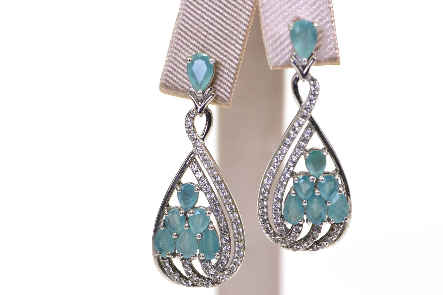 Vintage Grandidierite Teardrop Earrings, Sterling Silver, Mint Green Gems