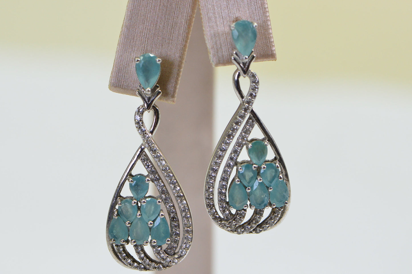 Vintage Grandidierite Teardrop Earrings, Sterling Silver, Mint Green Gems
