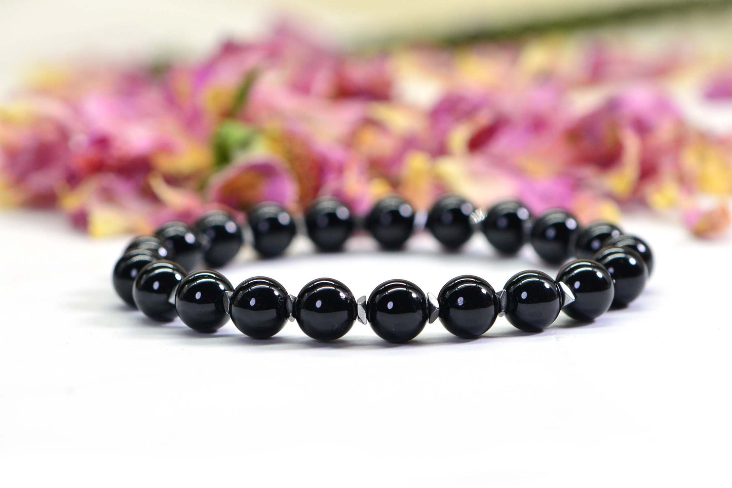 Black Tourmaline & Hematite Bracelet: 8mm Round Gemstone Protection