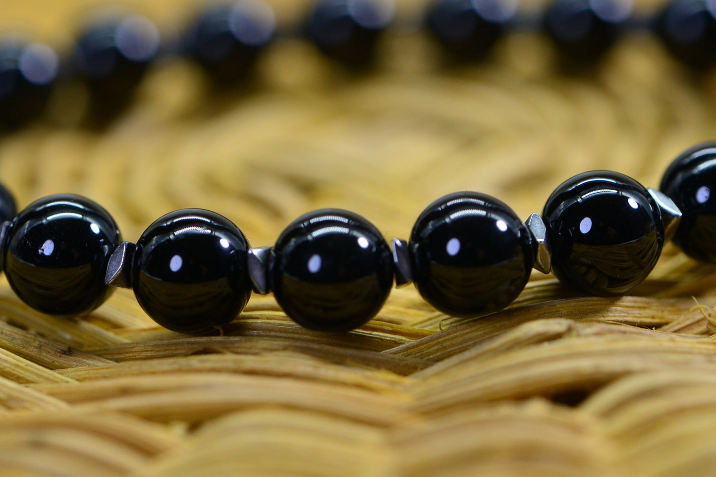 Black Tourmaline & Hematite Bracelet: 8mm Round Gemstone Protection