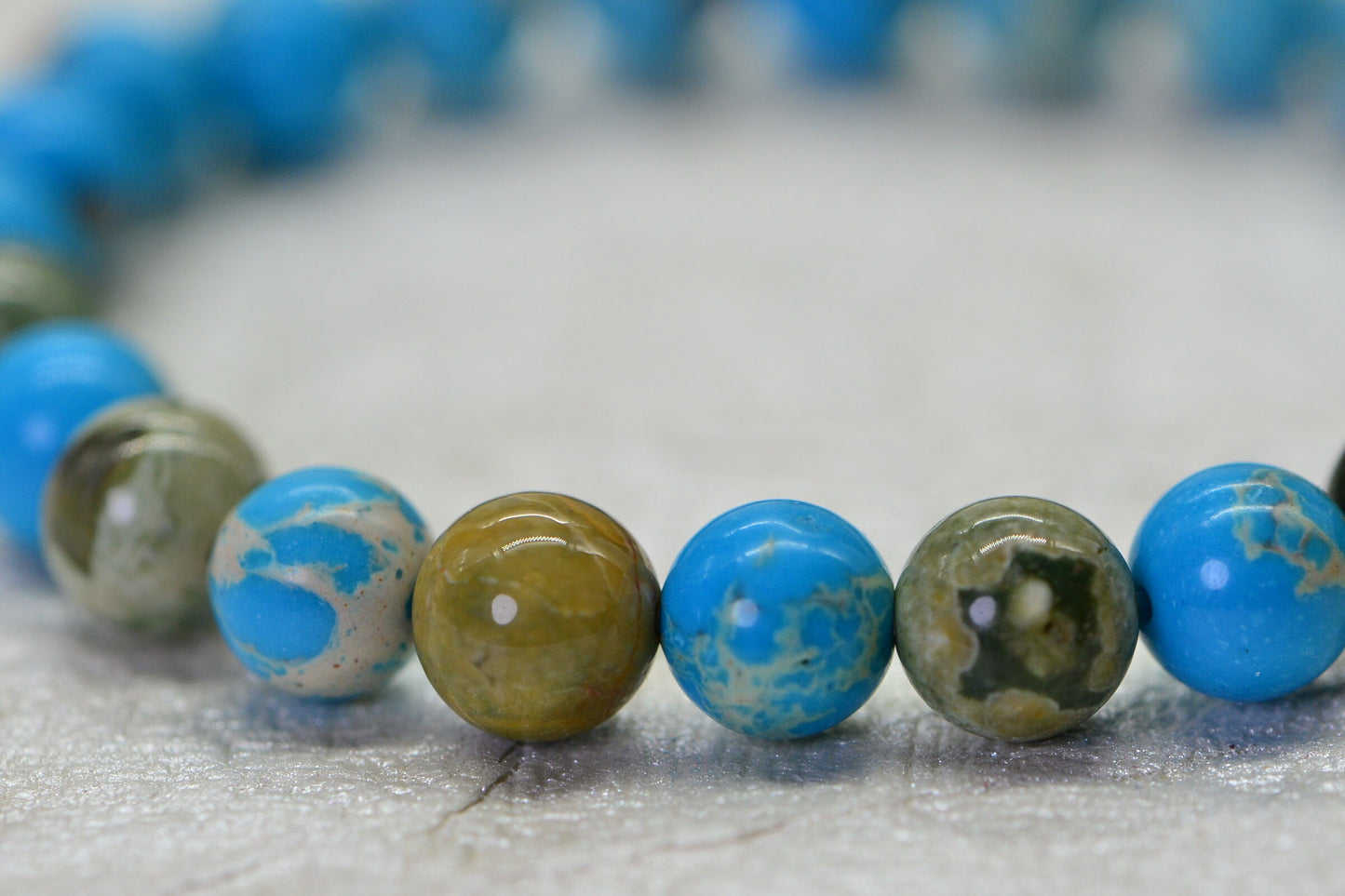 Aqua Terra Jasper & Rainforest Rhyolite 8mm Beaded Bracelet