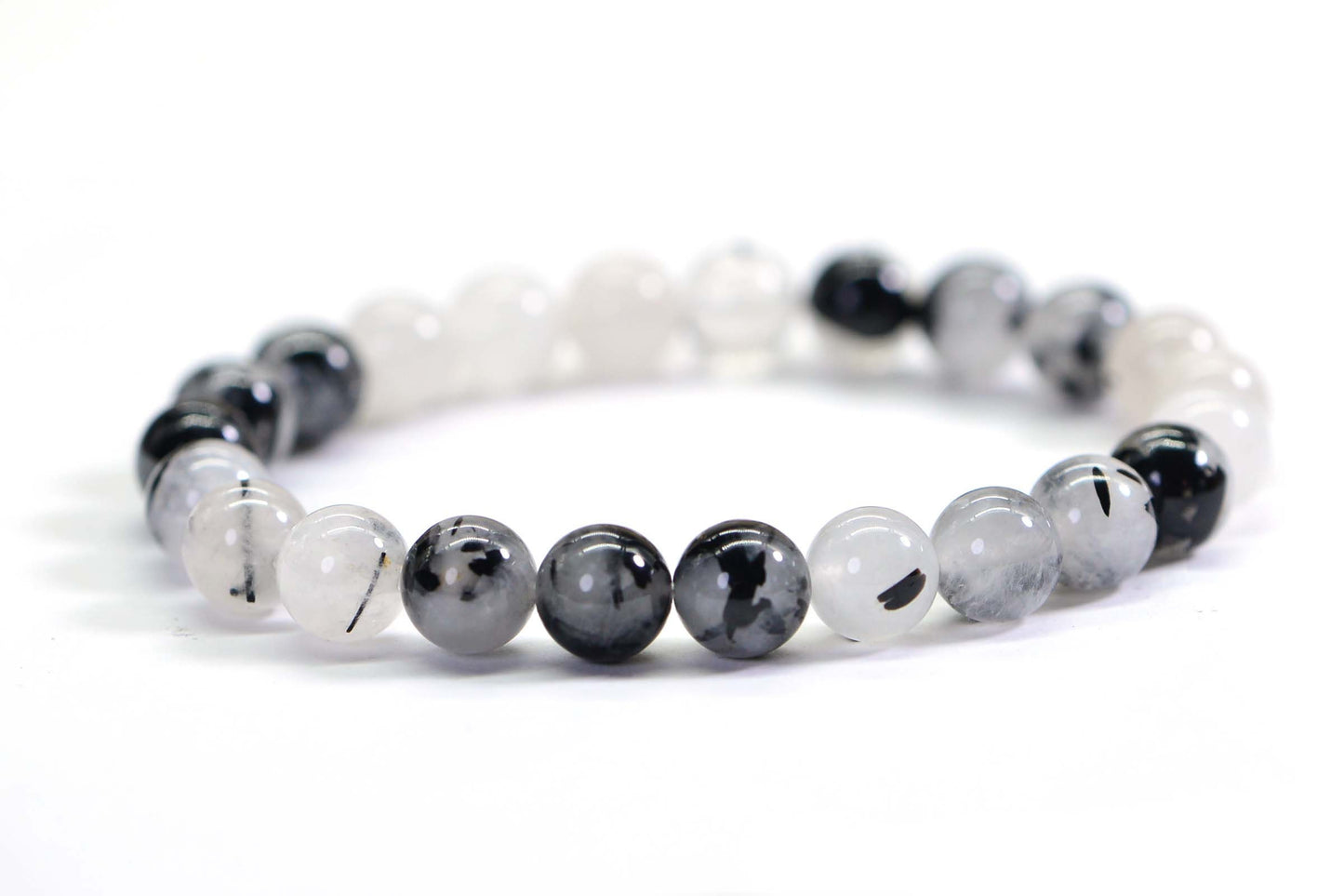 Black Rutile Quartz 8mm Beaded Bracelet Gemstone Bracelet