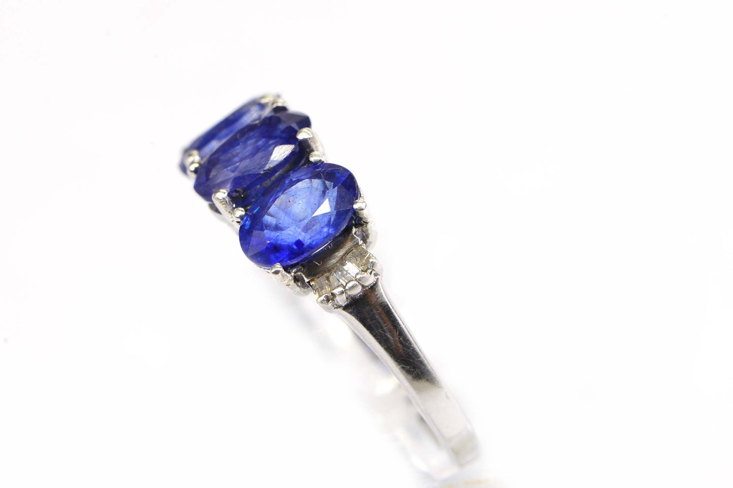 Blue Sapphire & Diamond Three Stone Ring, 14K White Gold Over Sterling Silver
