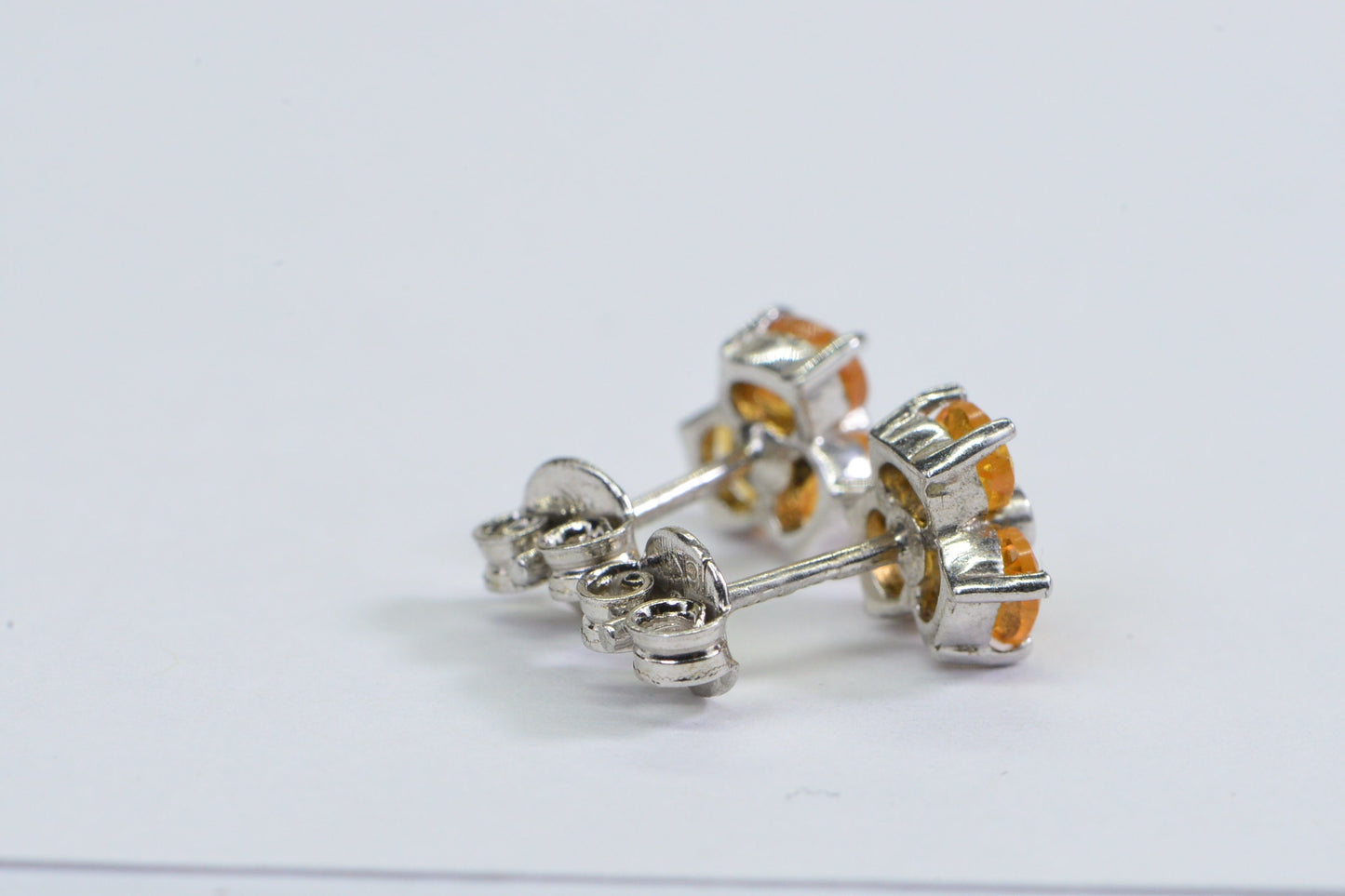 Citrine Diamond Sterling Silver Stud Earrings: Oval Facet Trio Stone