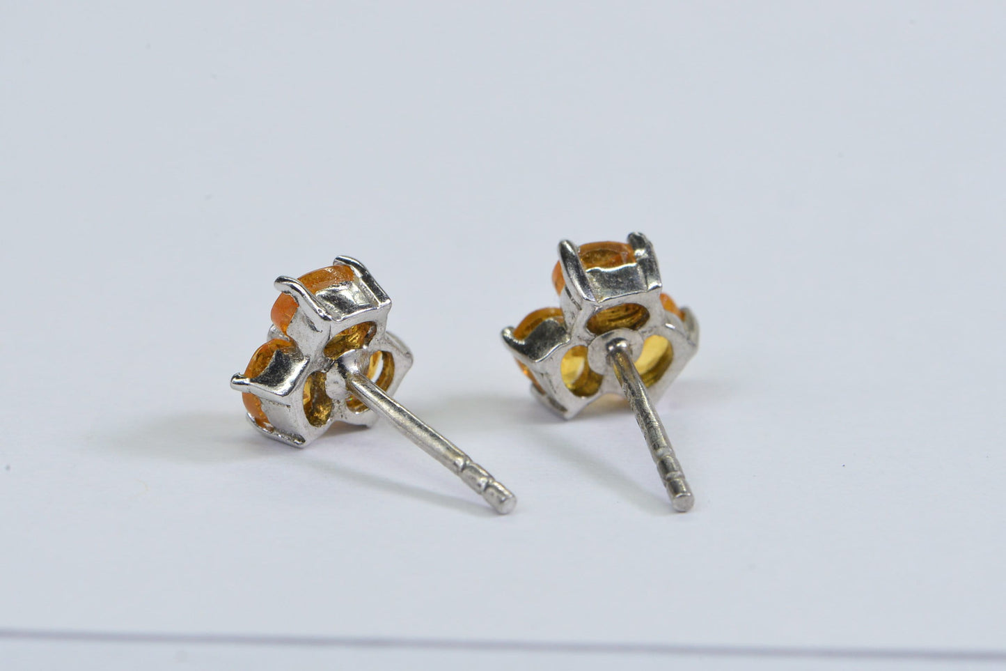 Citrine Diamond Sterling Silver Stud Earrings: Oval Facet Trio Stone
