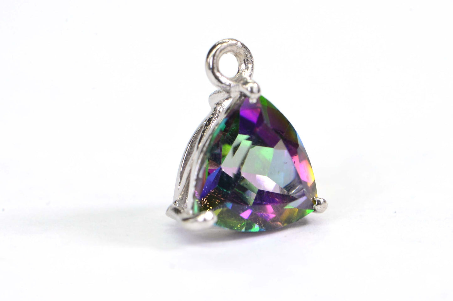 Mystic Topaz Trillion Charm: Sterling Silver Pendant Component