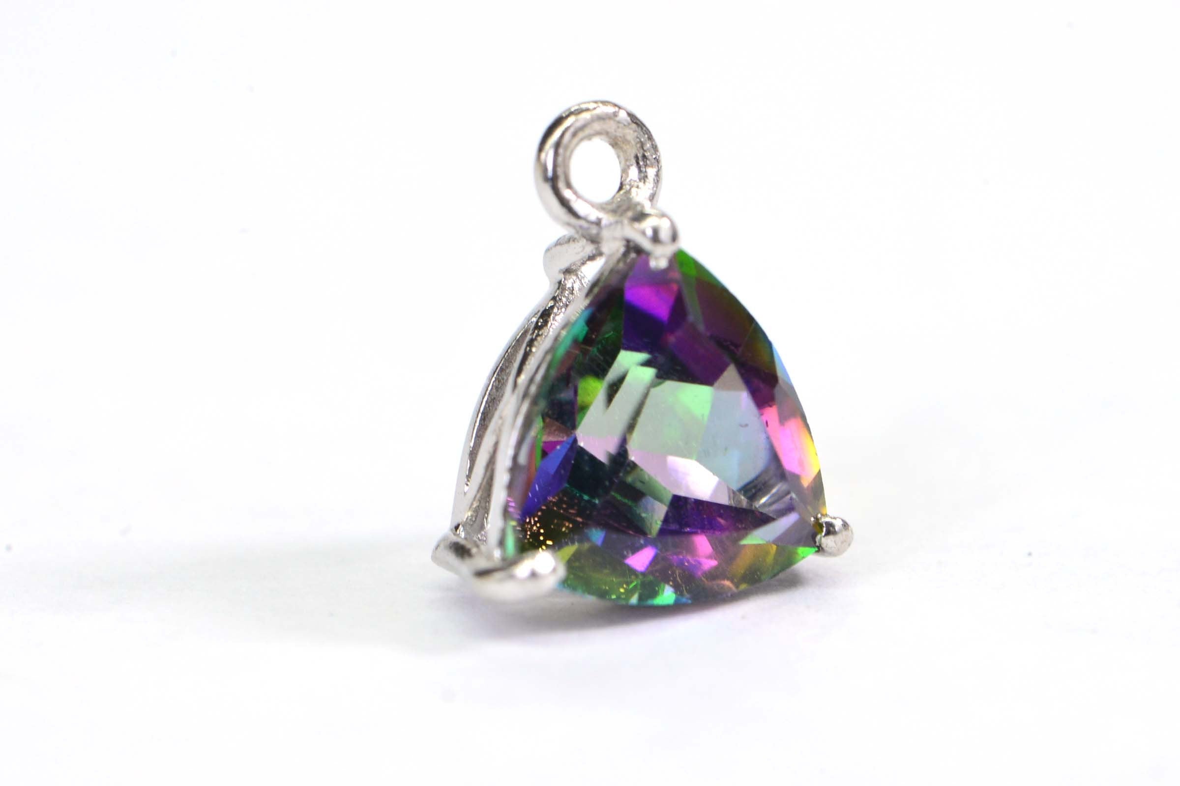 Mystic Topaz Trillion Charm: Sterling Silver Pendant Component
