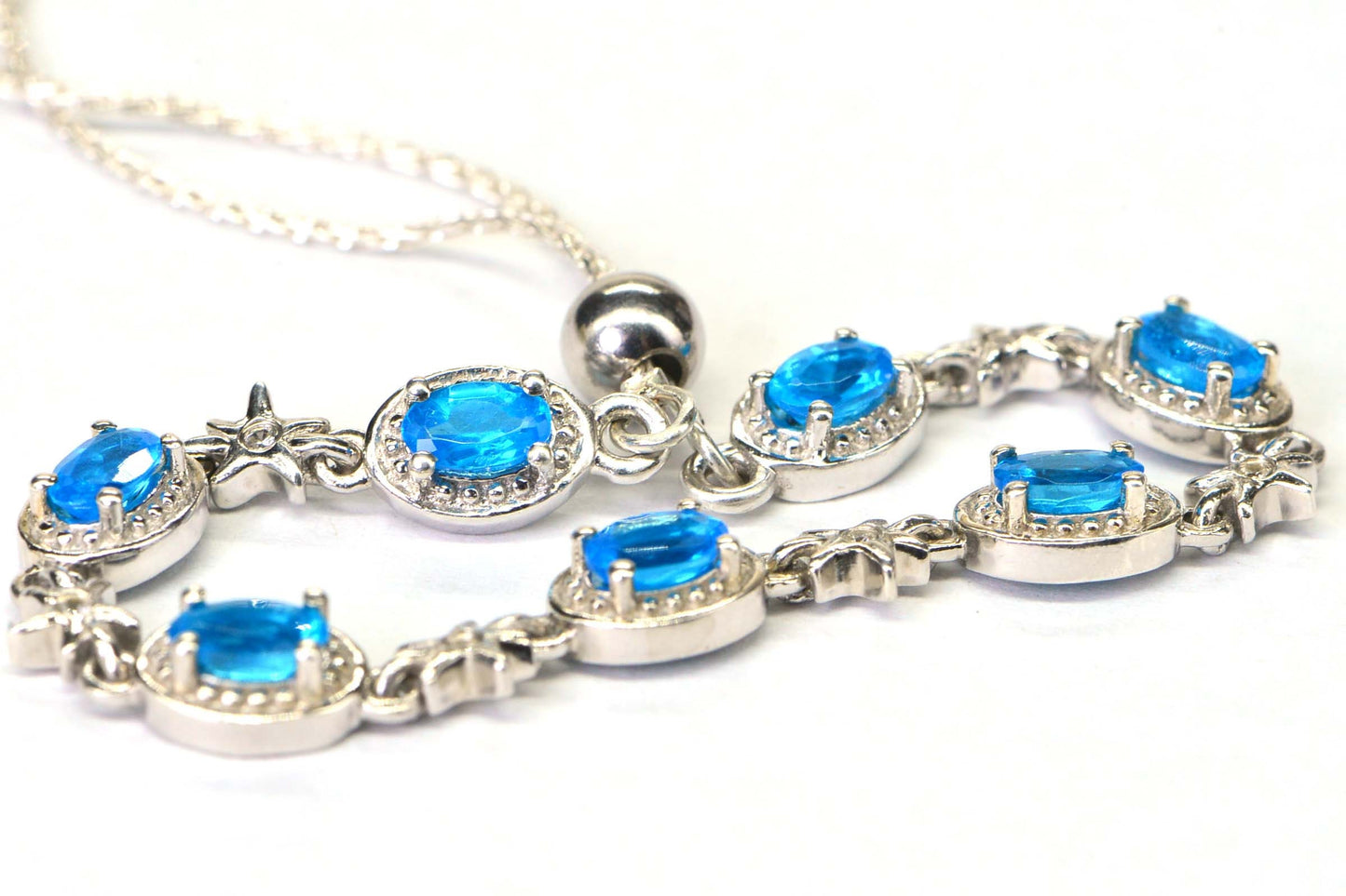 Neon Blue Apatite Bracelet: Sterling Silver Adjustable Bolo Chain