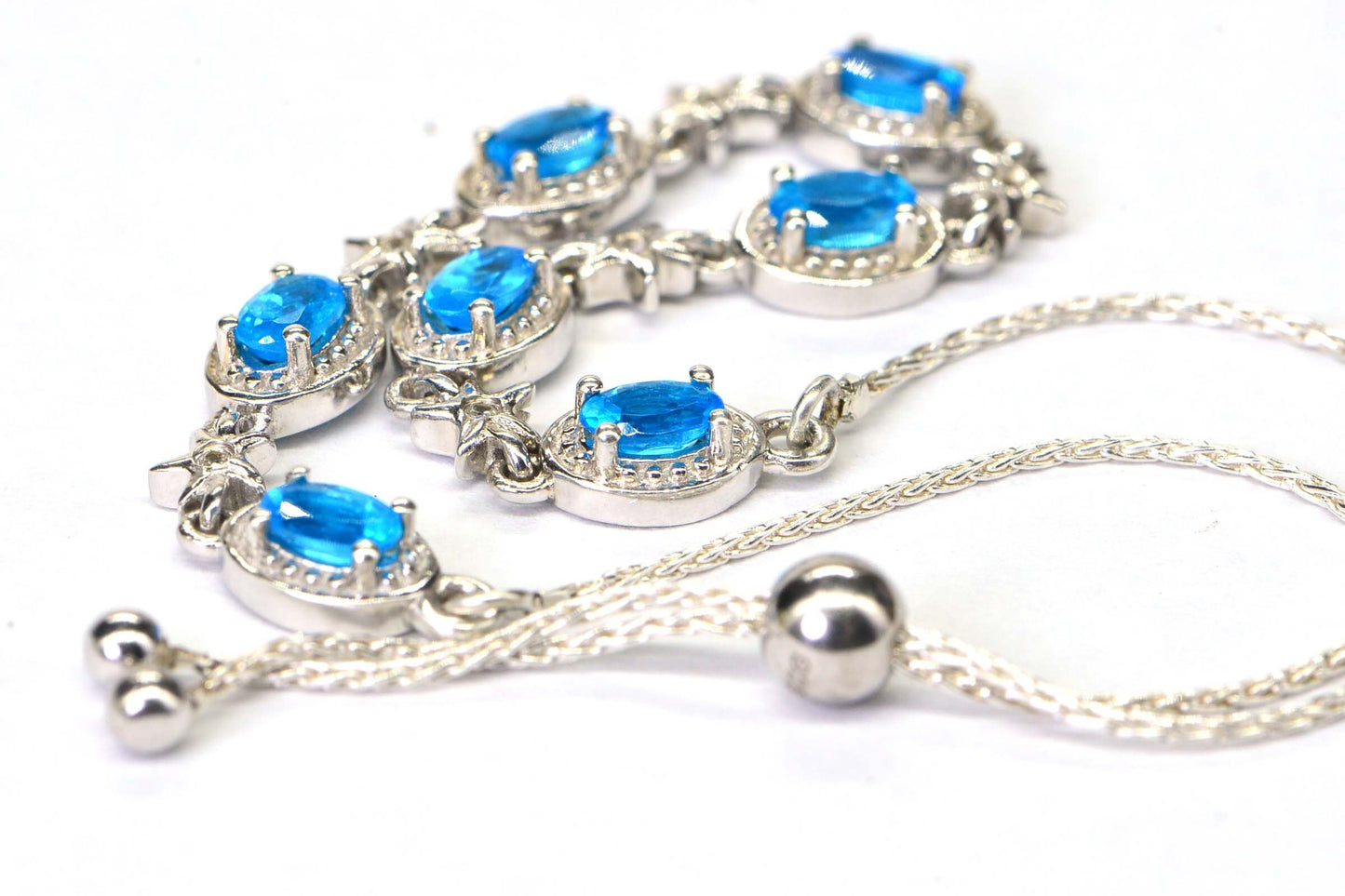 Neon Blue Apatite Bracelet: Sterling Silver Adjustable Bolo Chain