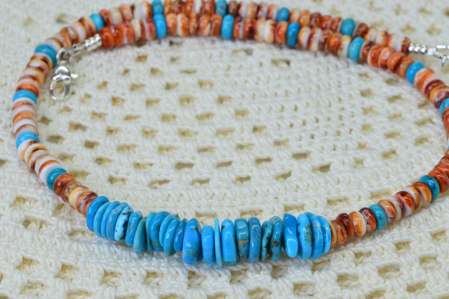 Spiny Oyster Shell Turquoise Sleeping Beauty Necklace Choker Sterling Silver Gemstone necklace