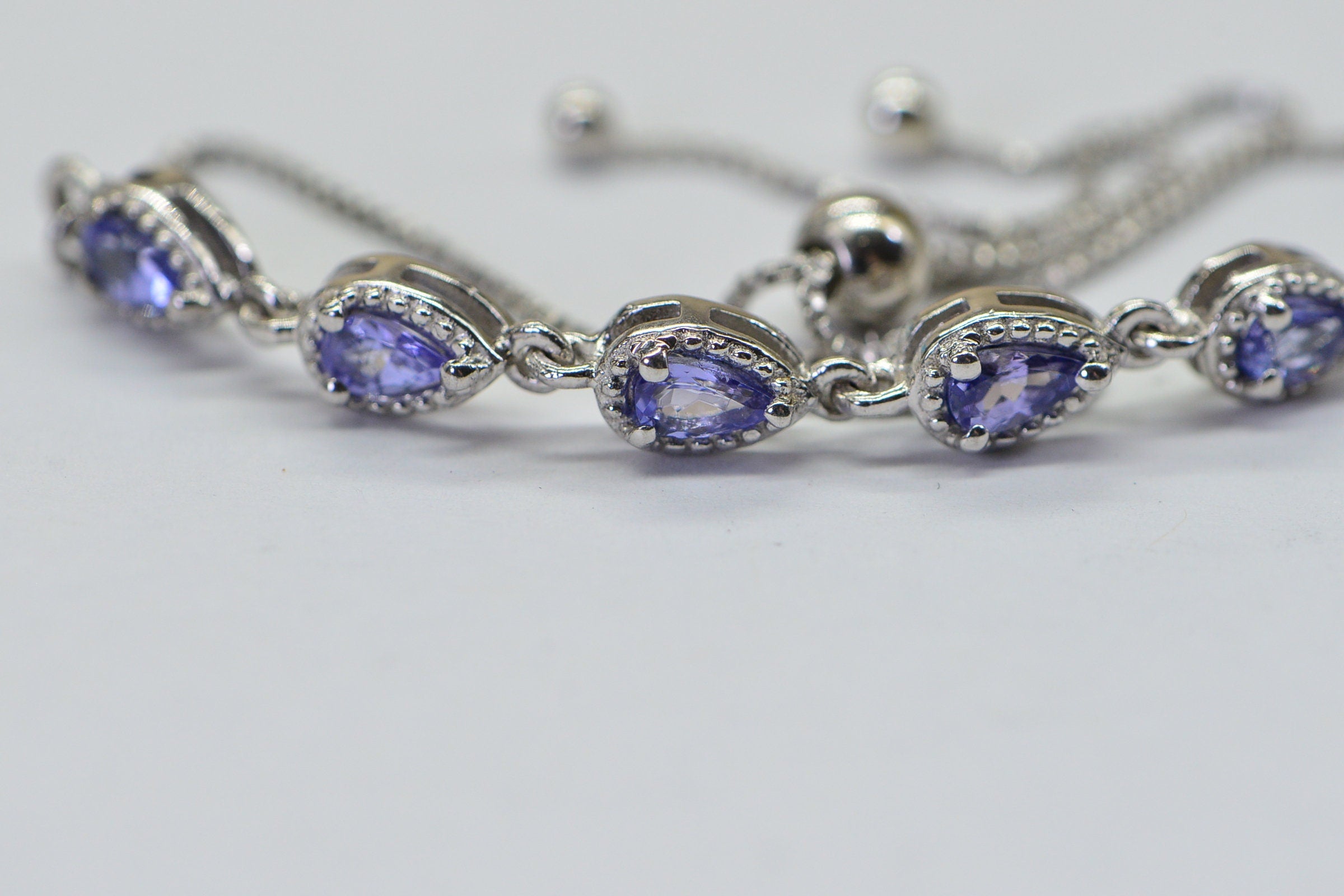 Natural Tanzanite Bracelet Bolo Ajustable Chain Link Sterling Silver Tennis Bracelet Birthstone December