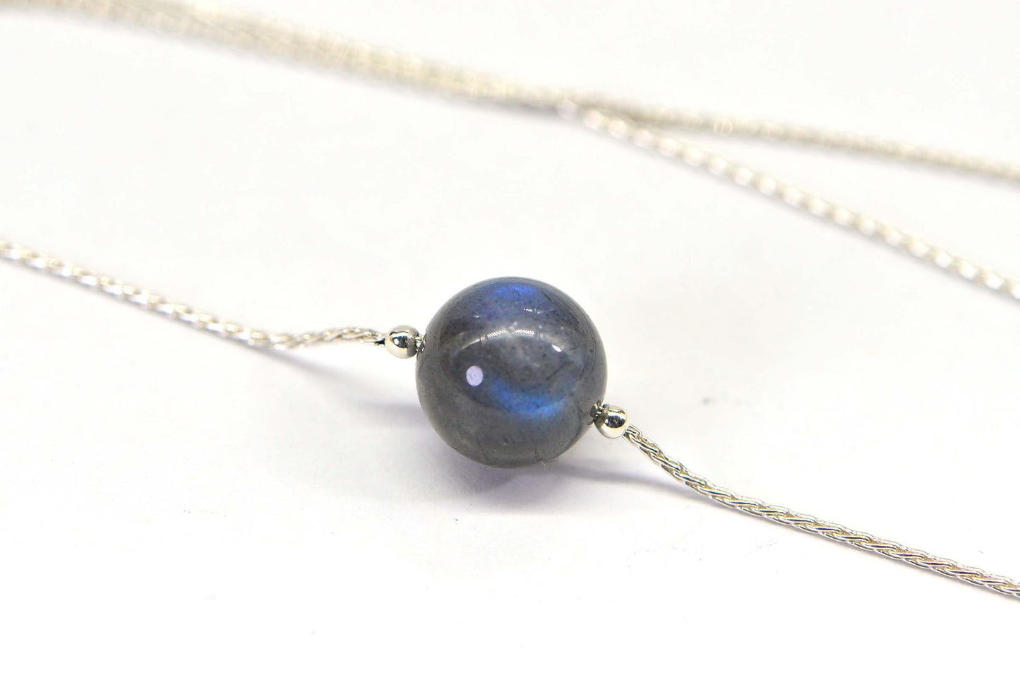 Labradorite Single Bead on Chain Sterling silver Choker Necklace