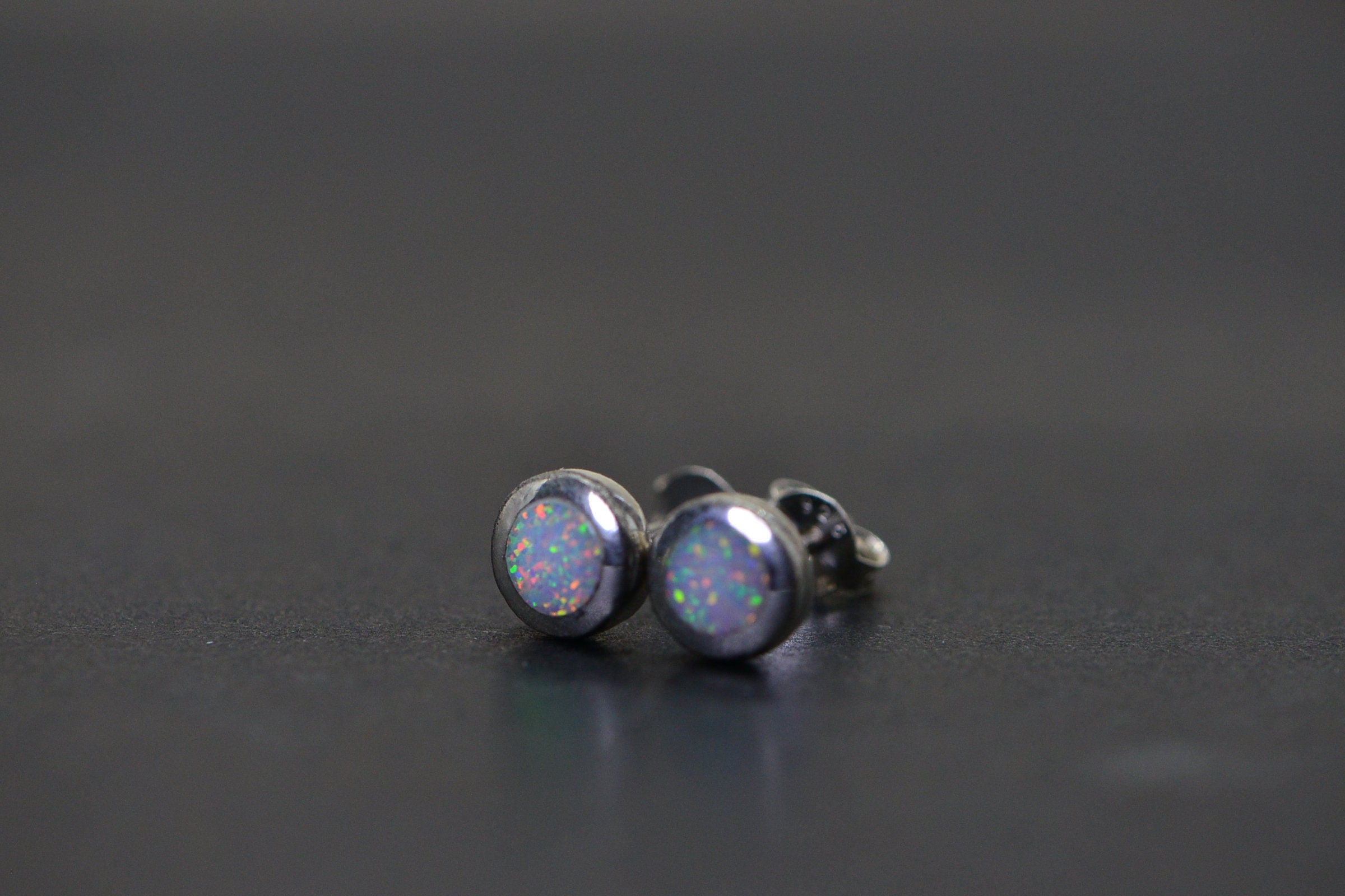 White Opal Earrings Bezel Set Round Sterling Silver Minimalist Everyday Studs Birthstone October Birthday Gift white opal earrings