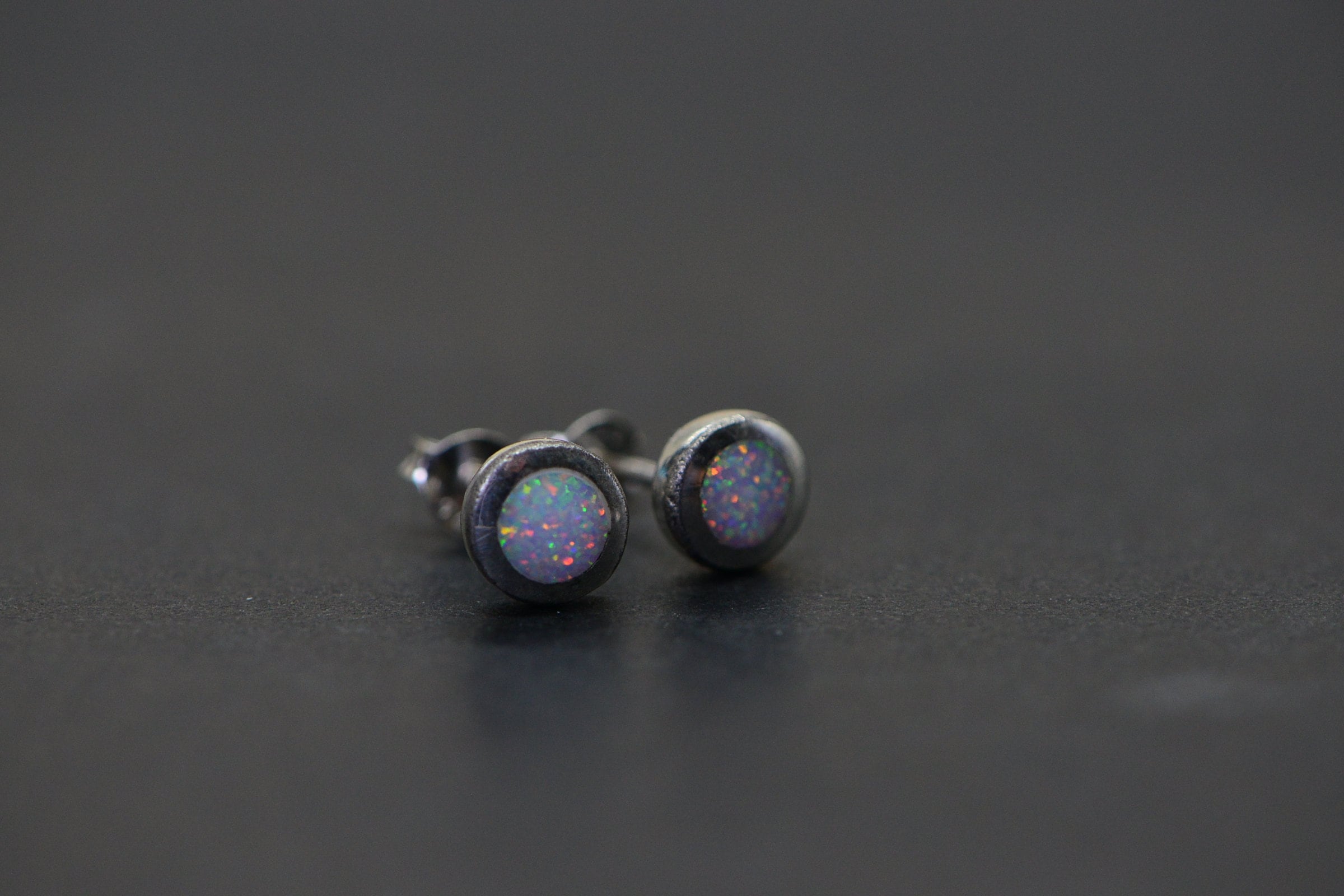 White Opal Earrings Bezel Set Round Sterling Silver Minimalist Everyday Studs Birthstone October Birthday Gift white opal earrings
