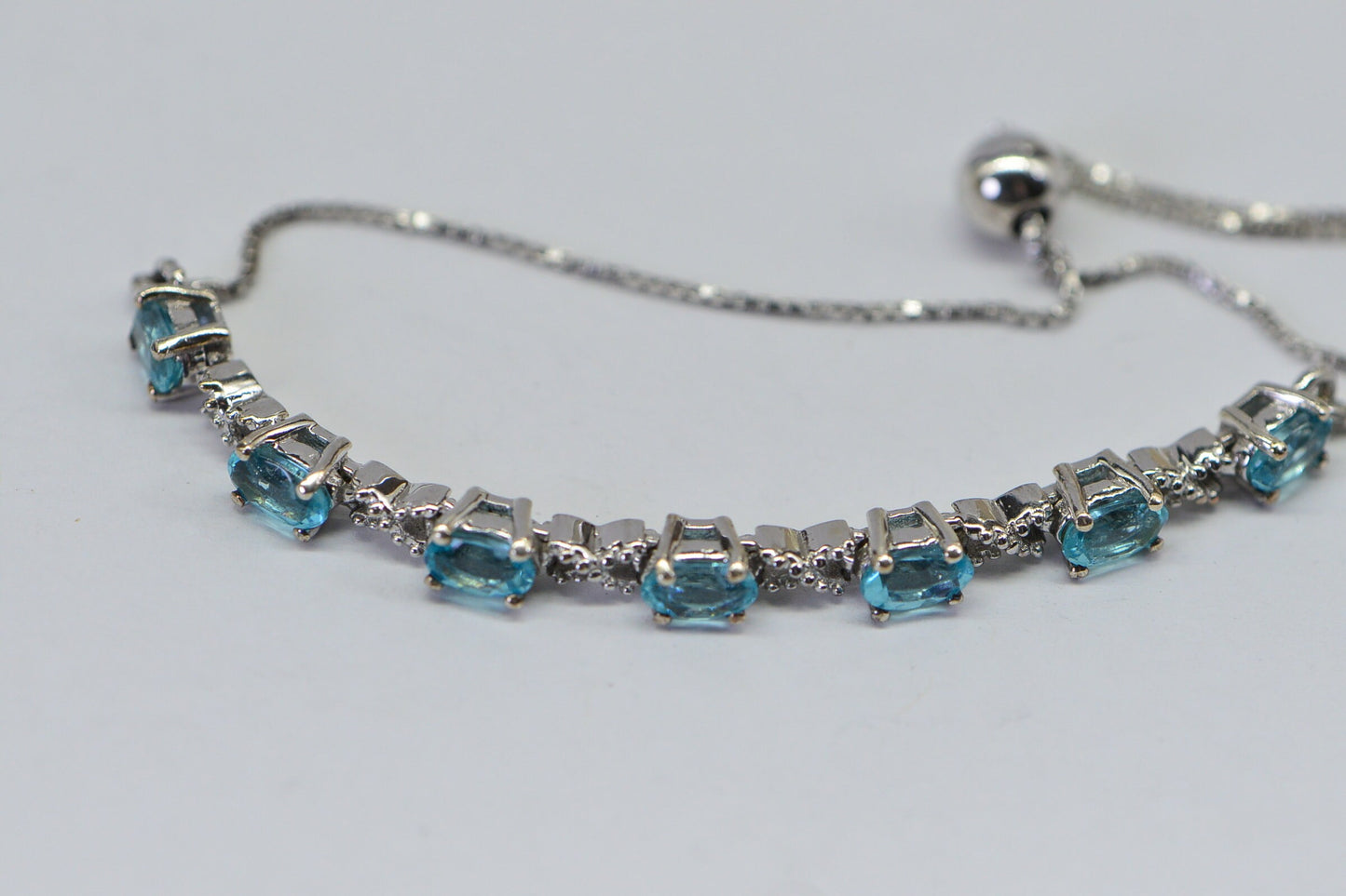 Apatite Bolo Bracelet: Natural Aqua Blue Gemstone, Sterling Silver