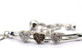 Brown Real Diamond Three Hearts Bar Sterling Silver Bolo  Bracelet