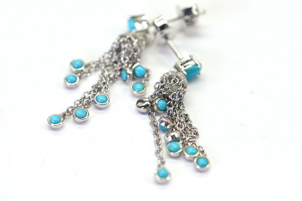 Arizona Turquoise Sleeping Beauty Earrings Chain Cascade Cluster Sterling Silver Earrings Birthstone Jewelry
