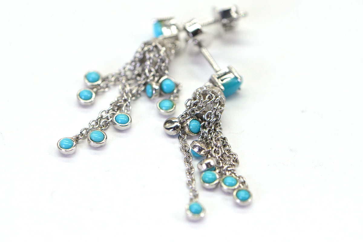 Arizona Turquoise Sleeping Beauty Earrings Chain Cascade Cluster Sterling Silver Earrings Birthstone Jewelry