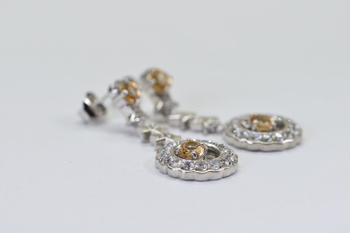 Citrine Star Chandelier Earrings: Sparkly Sterling Silver, 1.5" Long