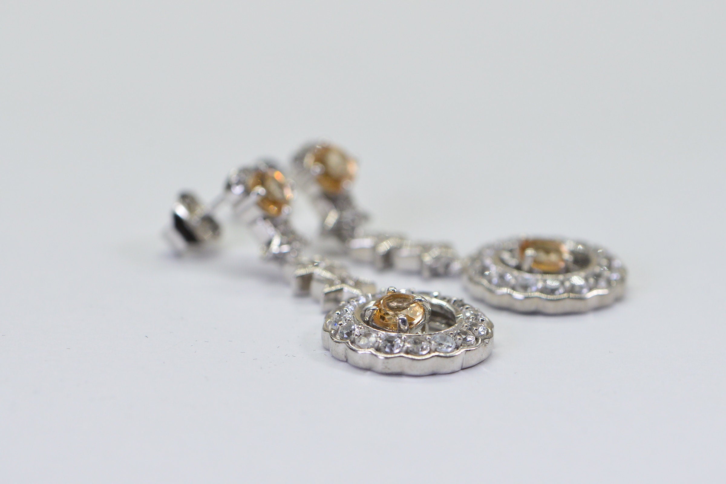 Citrine Star Chandelier Earrings: Sparkly Sterling Silver, 1.5" Long