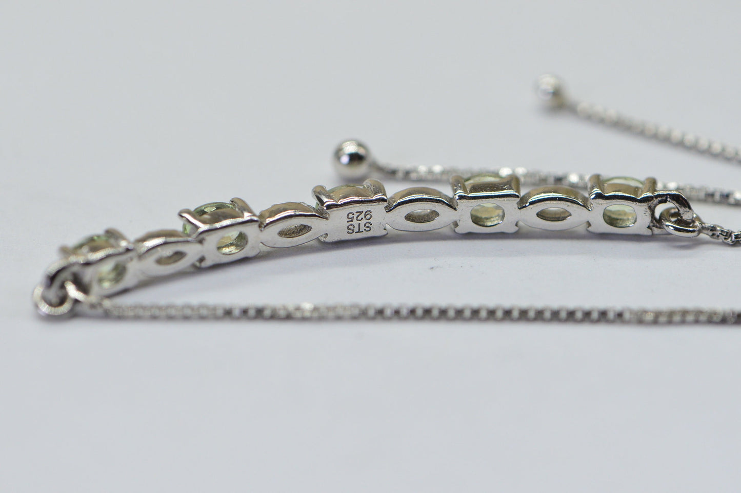 Green Amethyst Bolo Bracelet: Rhodium Over Sterling Silver, Adjustable