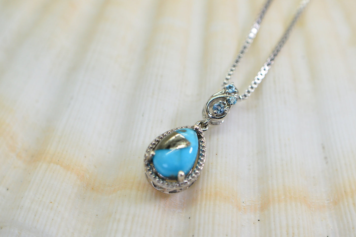 Sleeping Beauty Turquoise Natural Aquamarine Sterling Silver  Necklace Pendant Birthstone December