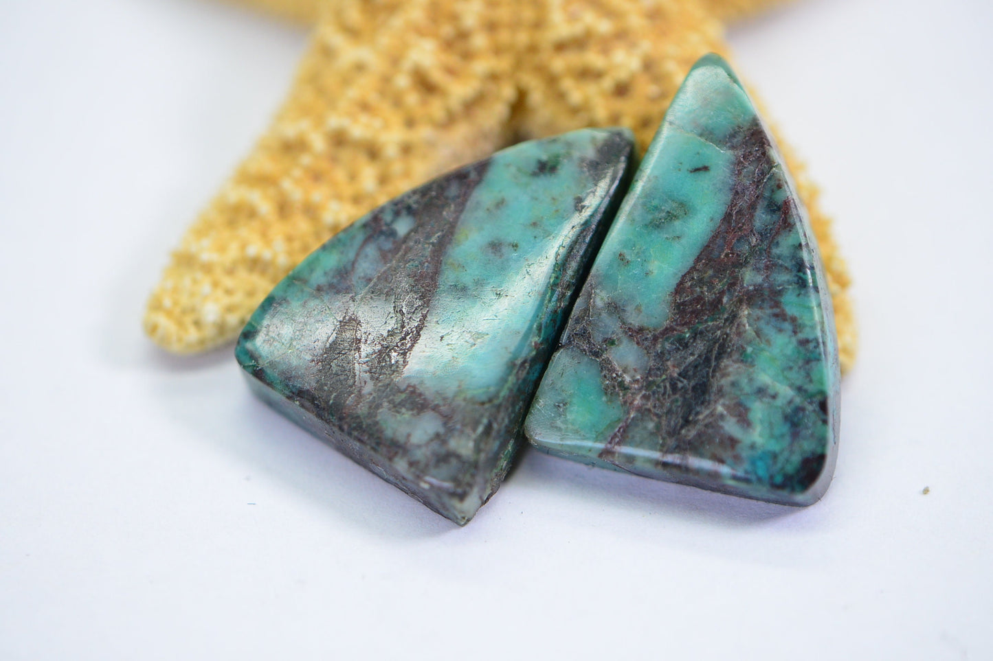 Chrysocolla Cabochons: Freeform Gemstone Pair, Blue-Green Jewelry Supplies