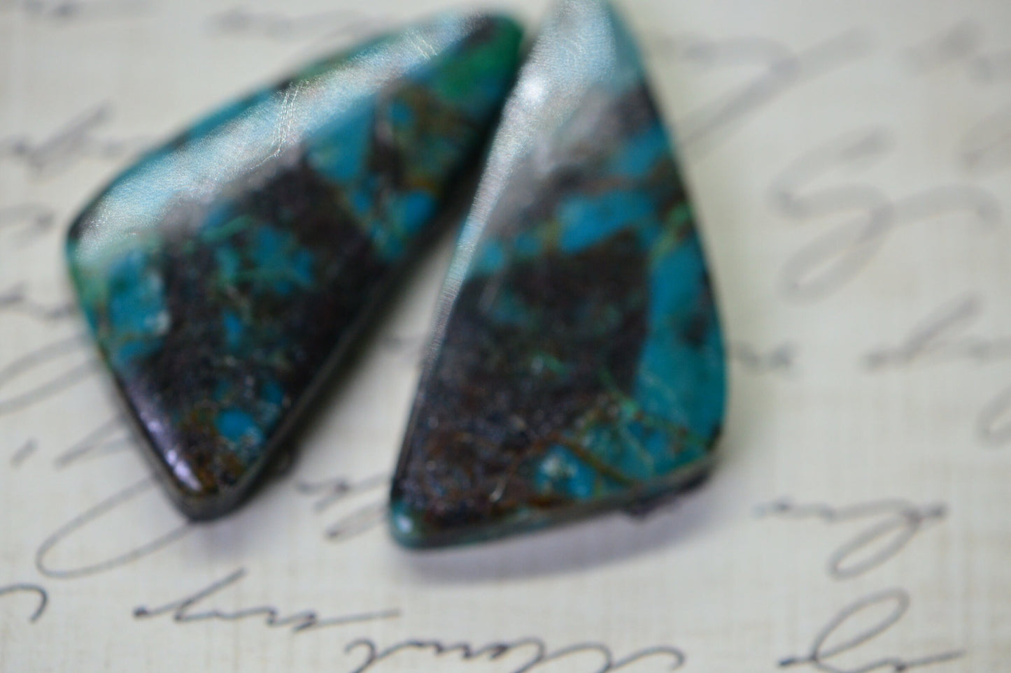 Chrysocolla Cabochons: Natural Gemstone Pair, Freeform (33x16X5mm)