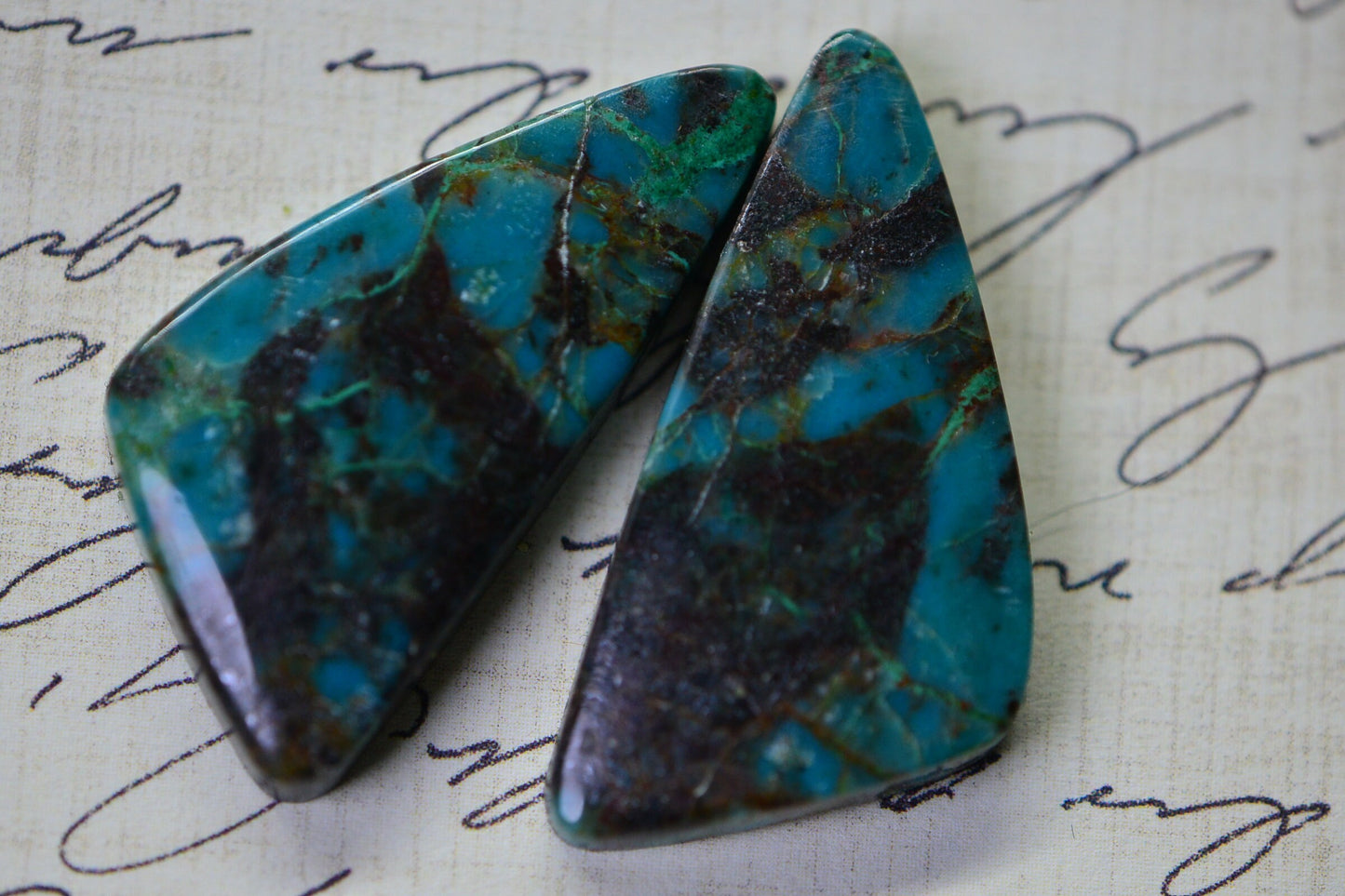 Chrysocolla Cabochons: Natural Gemstone Pair, Freeform (33x16X5mm)