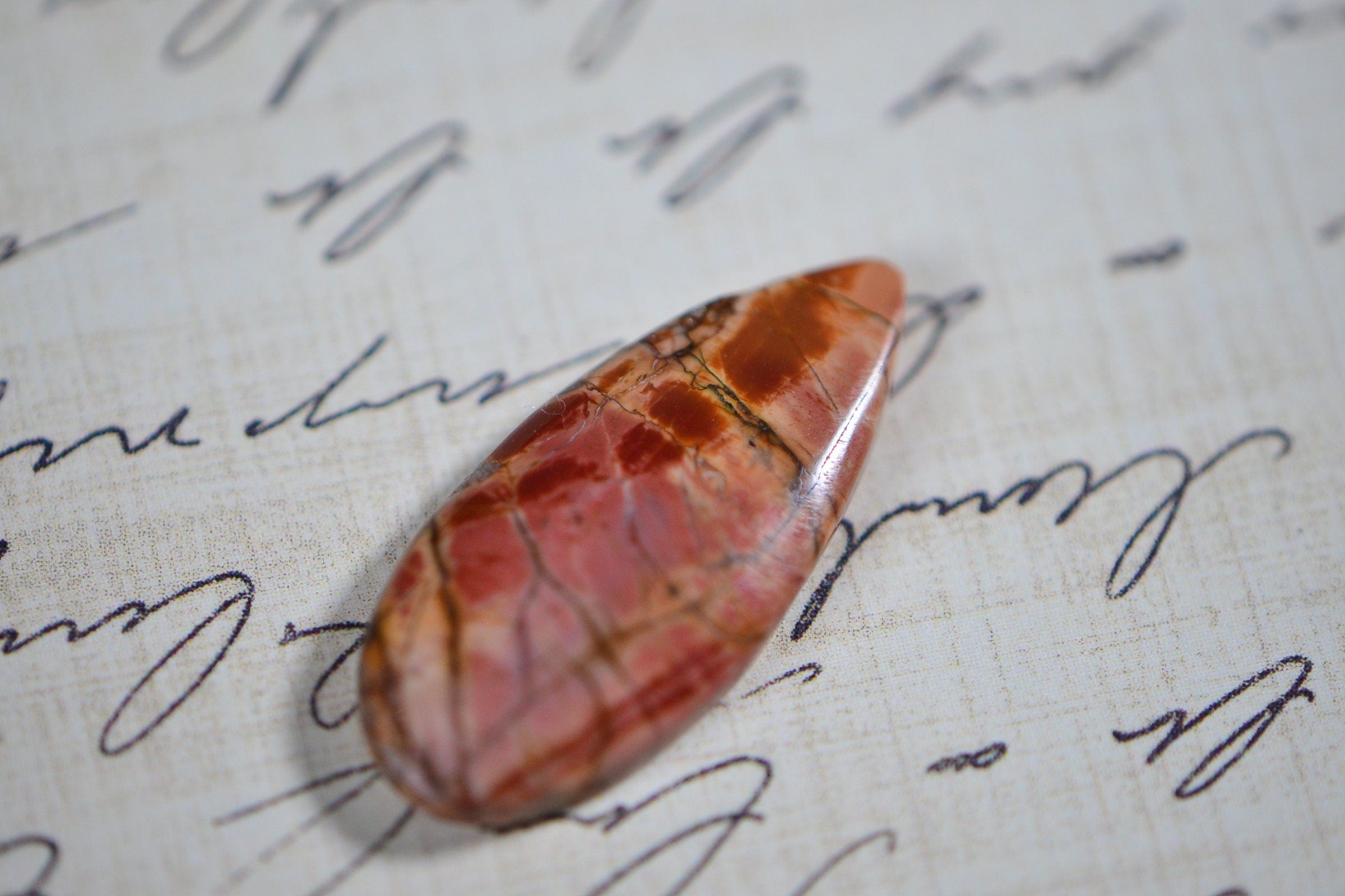 Cherry Creek Jasper Cabochon: Freeform Gemstone (27x11.8x4.3mm)