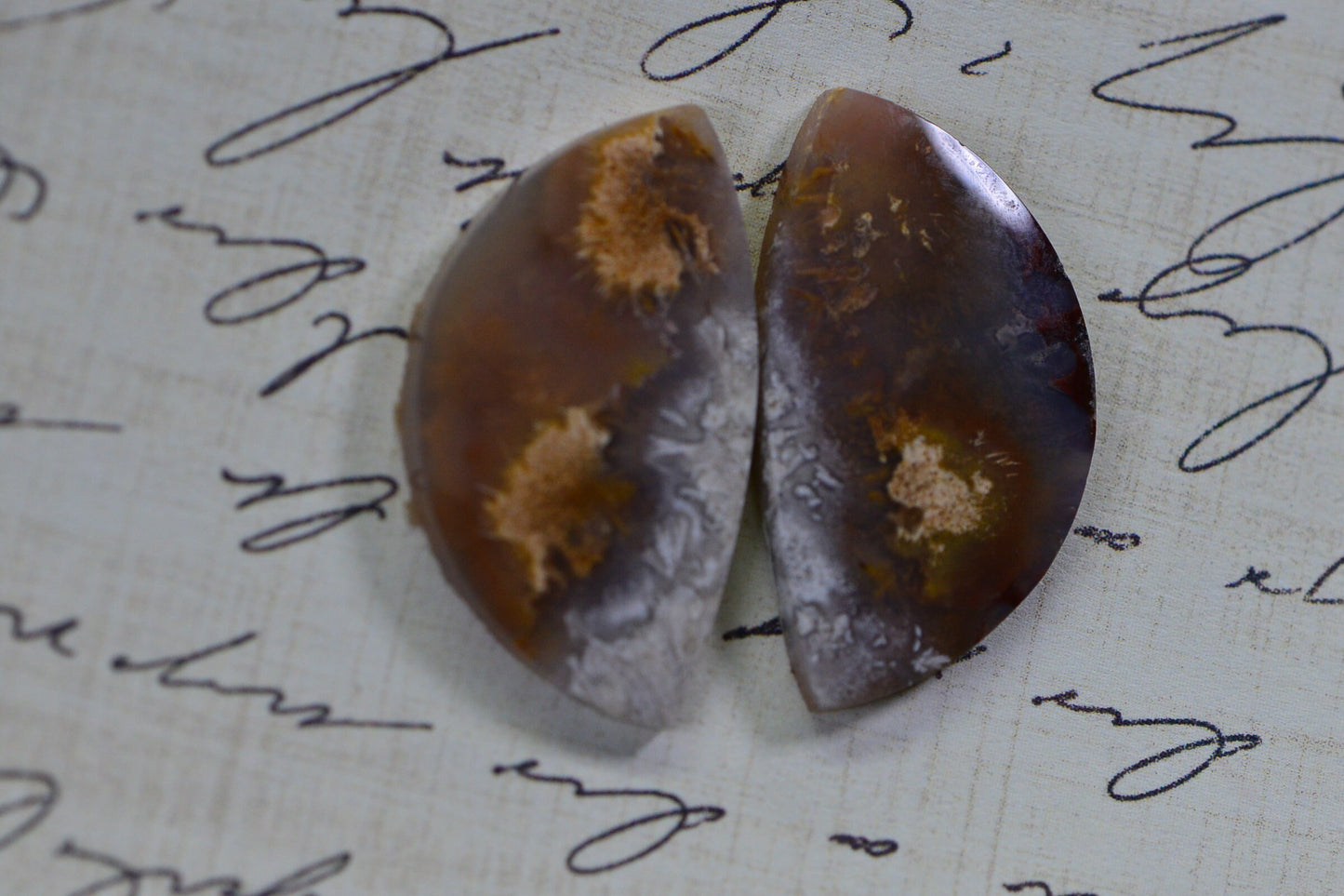 Crescent Cabochon Ocean Jasper matched pair Undrilled Cabochon