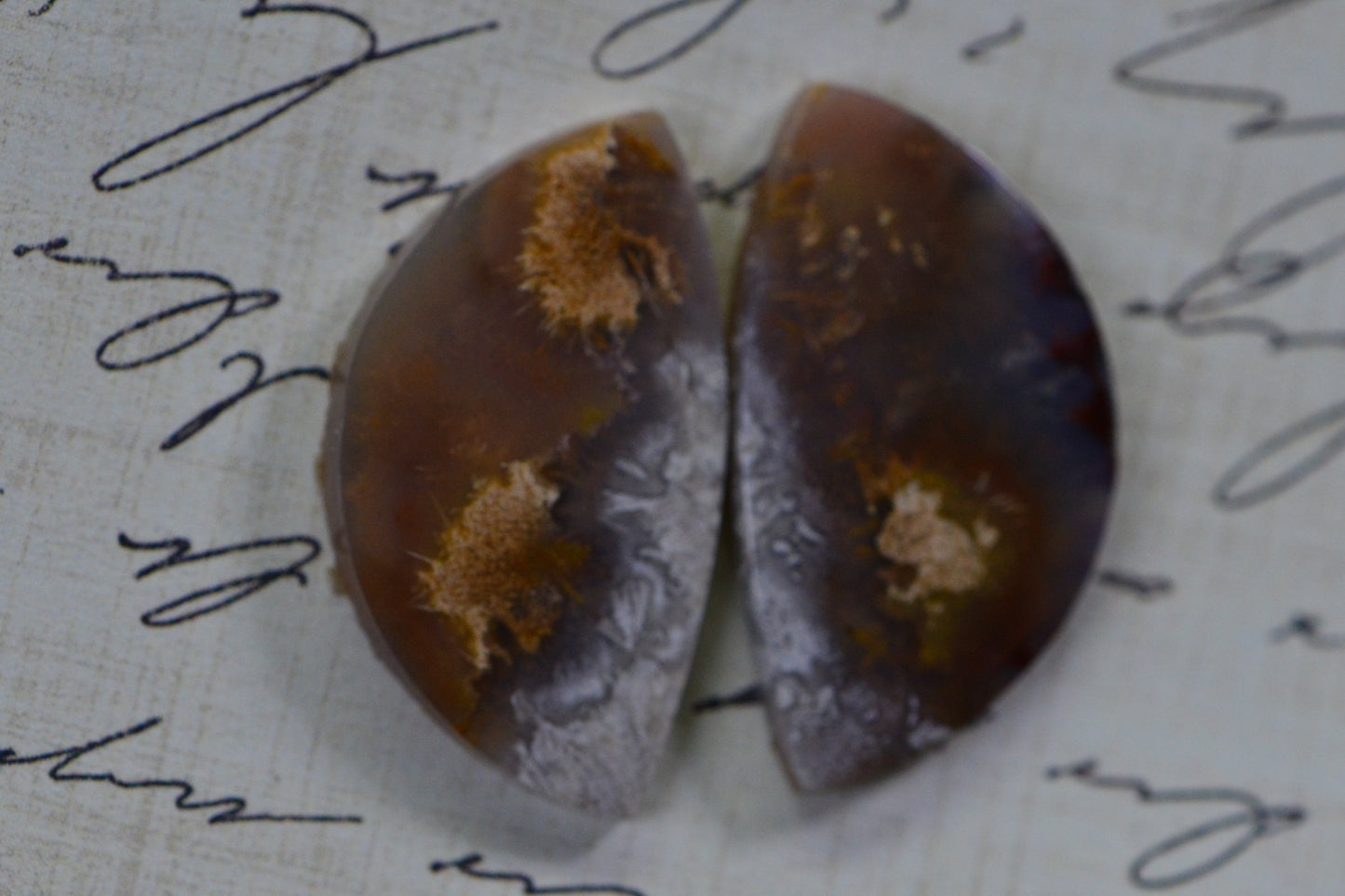 Crescent Cabochon Ocean Jasper matched pair Undrilled Cabochon