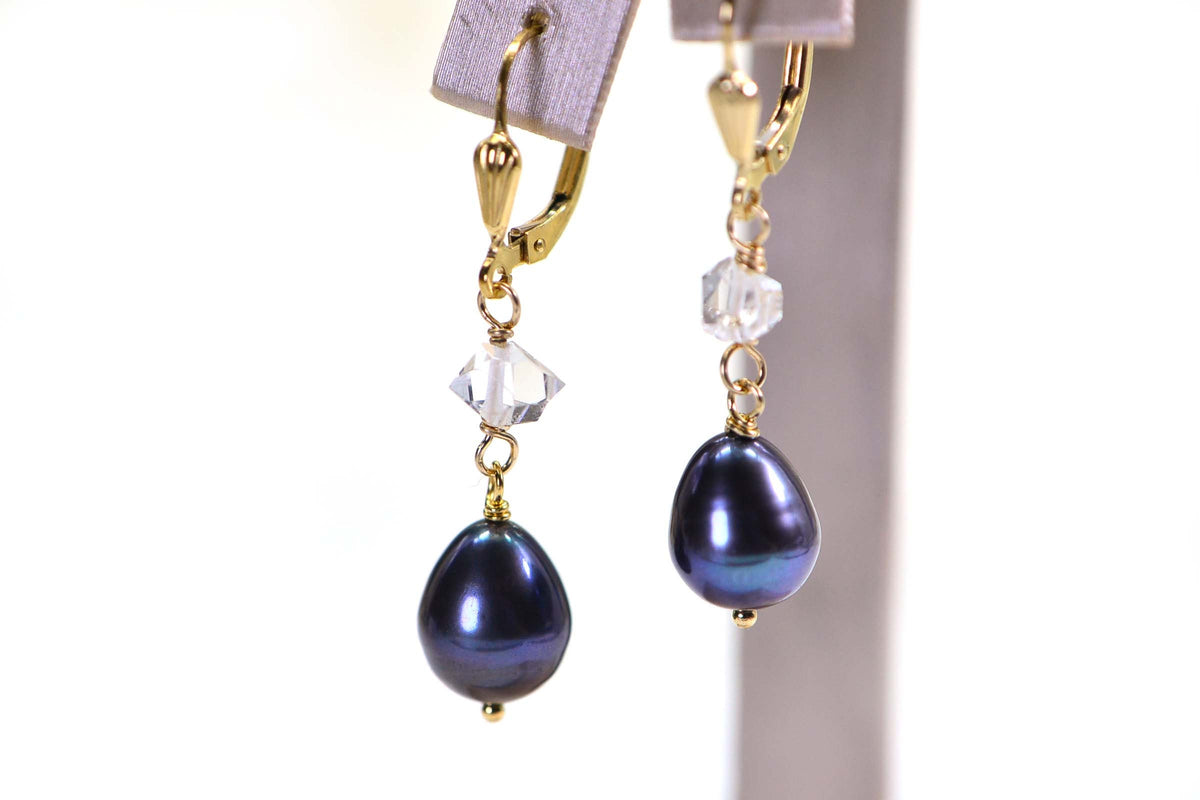 Black Pearl Herkimer Diamond Sterling Silver Earrings: July Birthstone