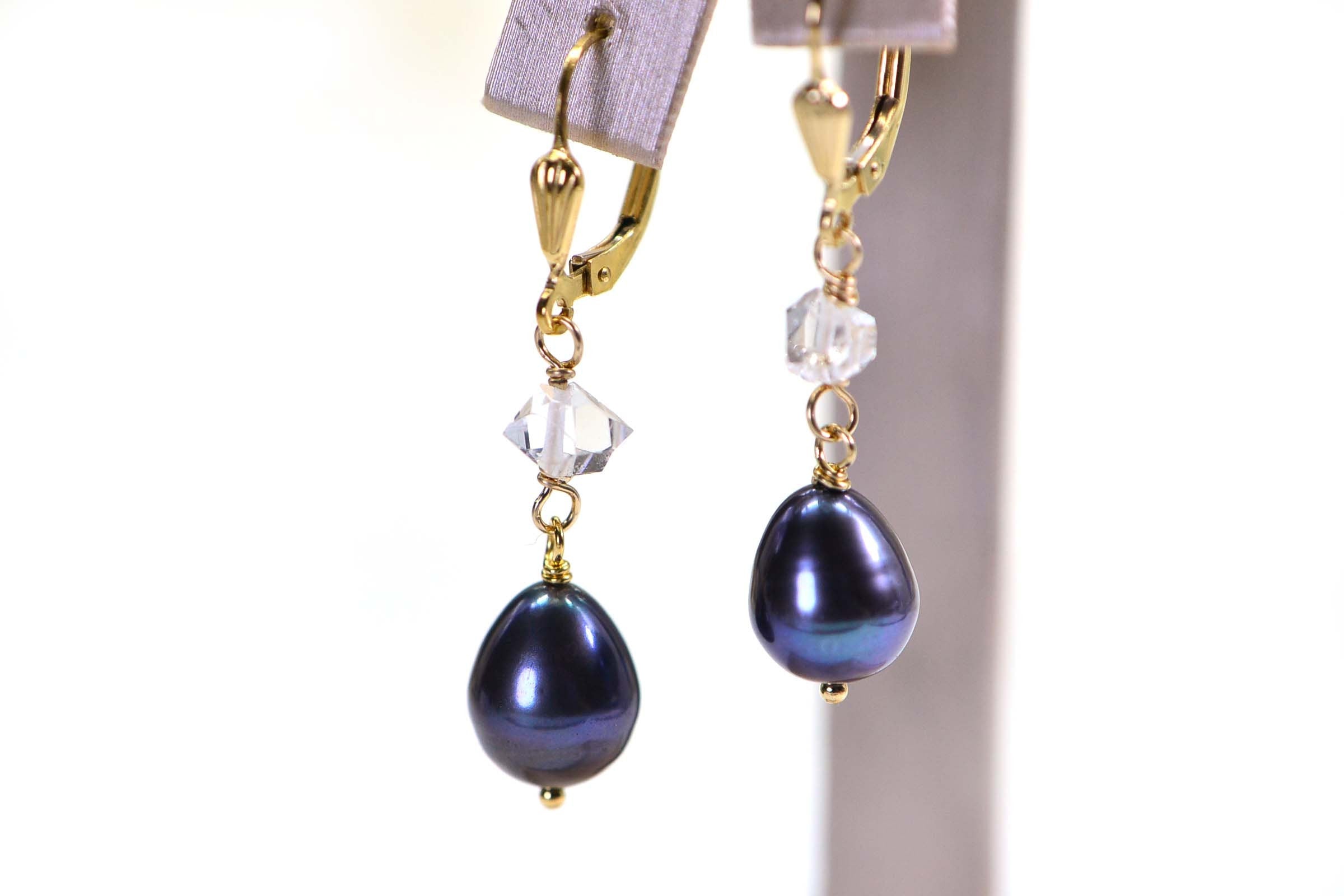 Black Pearl Herkimer Diamond Sterling Silver Earrings: July Birthstone